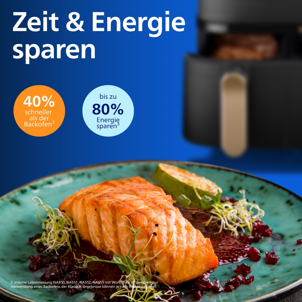 Philips Heißluftfritteuse »NA555/00 Steam Airfryer 5000 Series Dual Basket, 9L Kapazität (3L+6L)« 2750 W mit Dampfgar-Funktion; Silber/Edelstahl