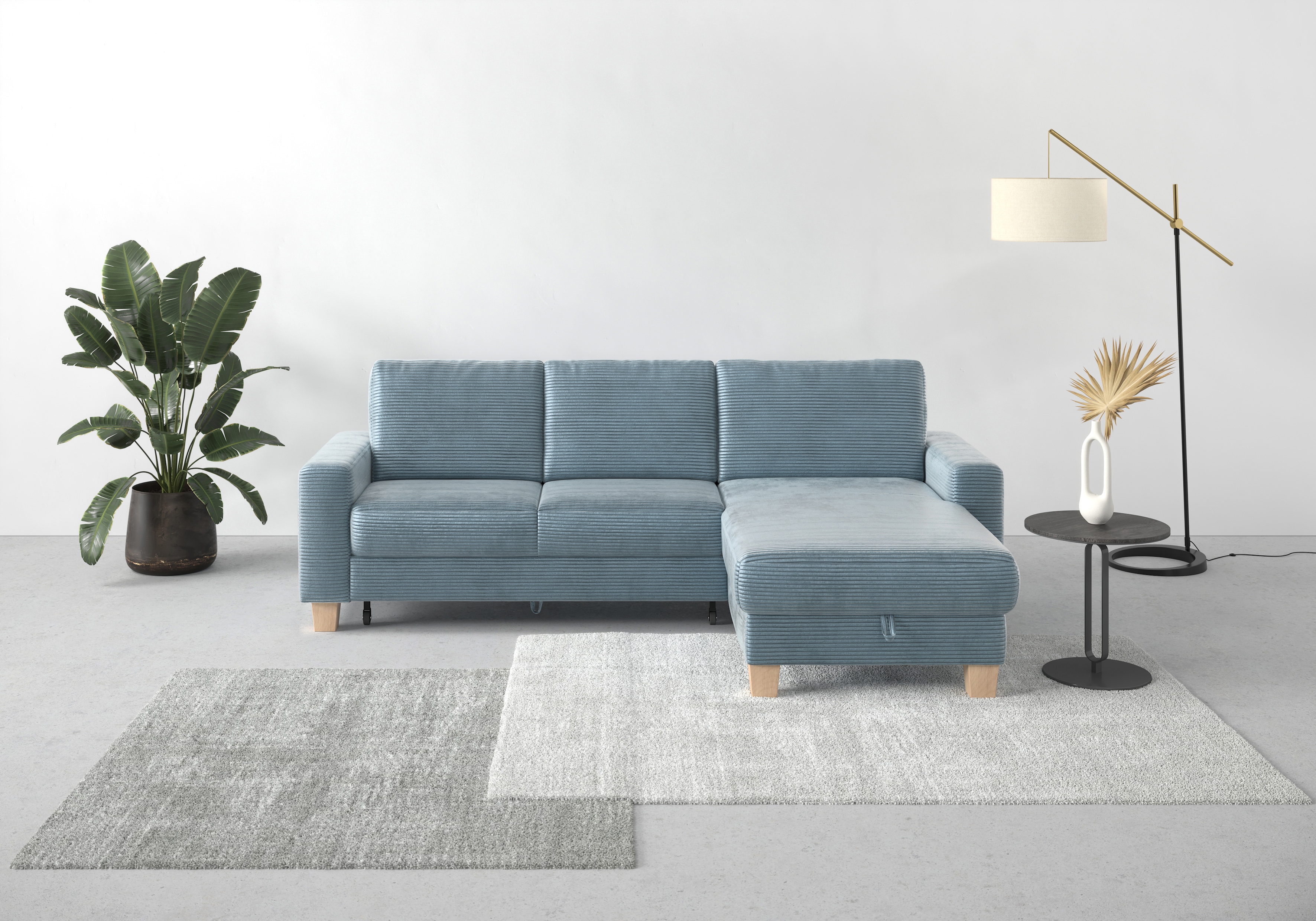 OTTO home Ecksofa "Summer L-Form" mit Recamiere, mit oder ohne Schlaffunktion und Bettkasten, Cord-Bezug