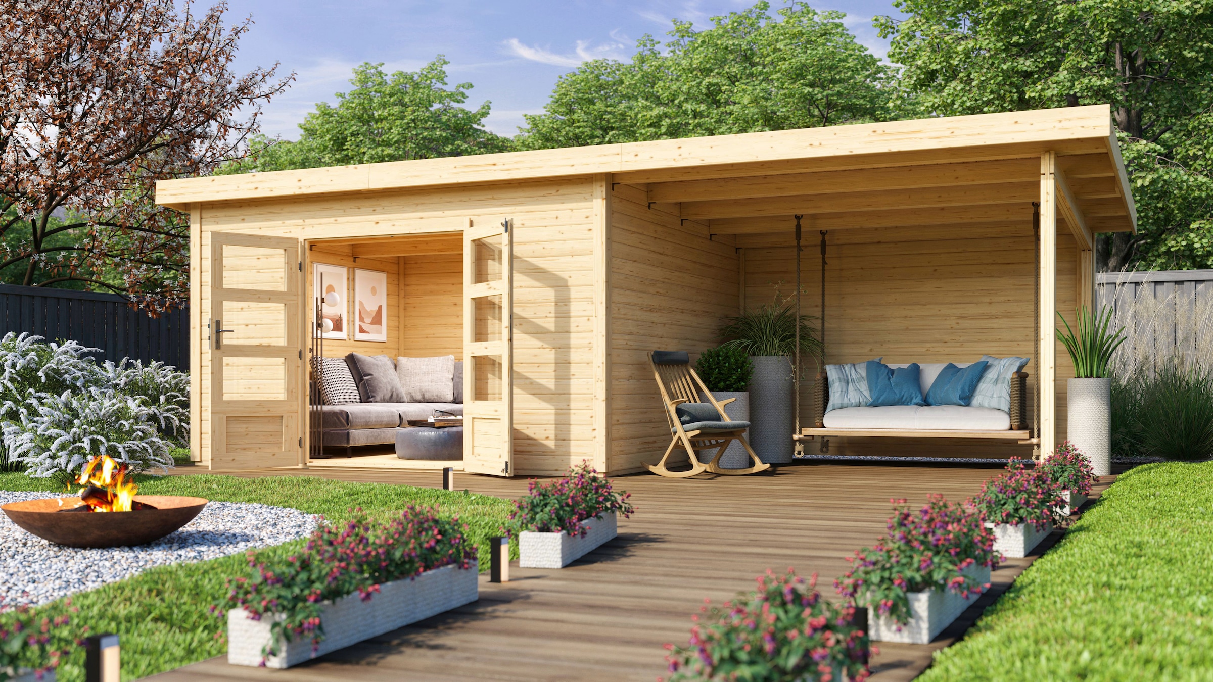 KONIFERA Gartenhaus »Perlsee 4« mit Anbaudach