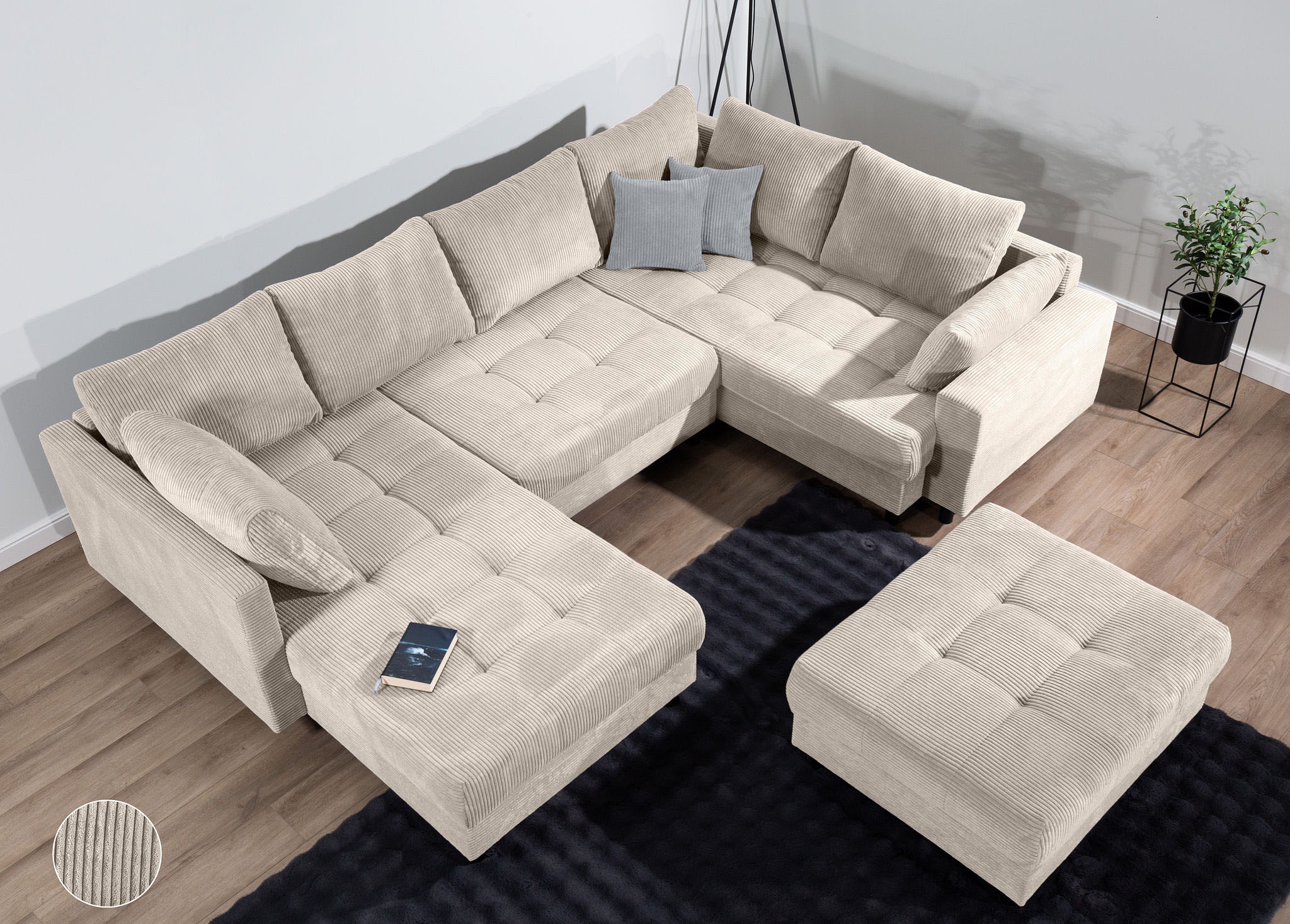 COLLECTION AB Wohnlandschaft »Toni U-Form mit Armlehne« inkl. Hocker und Zierkissen in abgesetzter Farbe, mit Bonnelfederkern