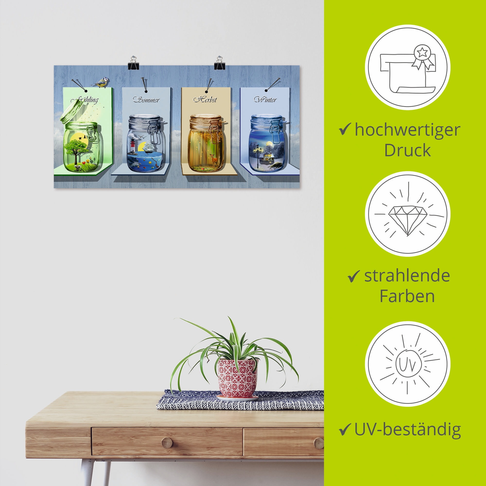 Artland Wandbild »Jahreszeiten in Gläsern« Vier Jahreszeiten 1 Stk. tlg. als Leinwandbild, Poster in verschied. Größen