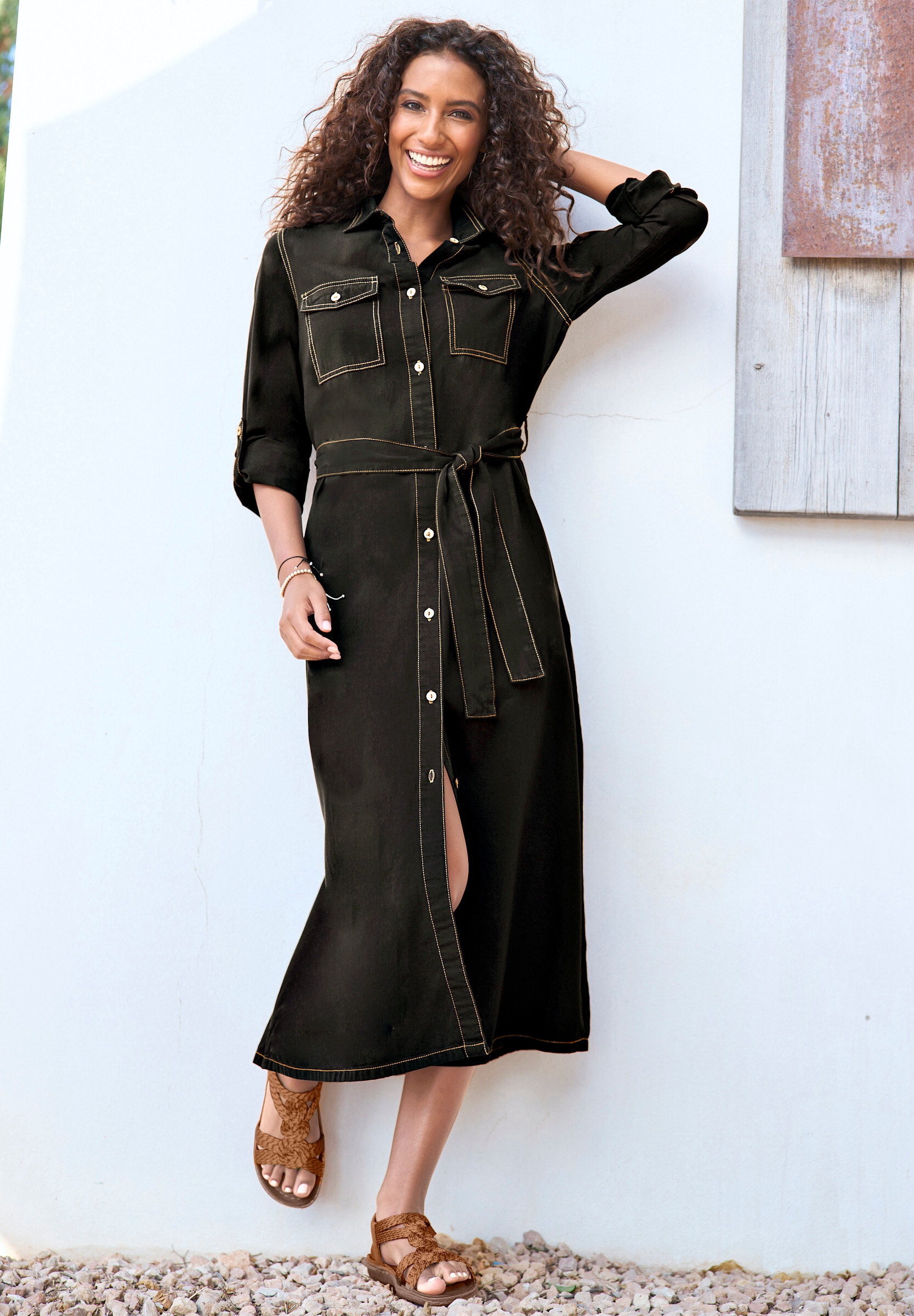 heine Hemdblusenkleid »Jeans-Kleid Hemdblusenkleid mit variabler Armlänge« Brusttasche