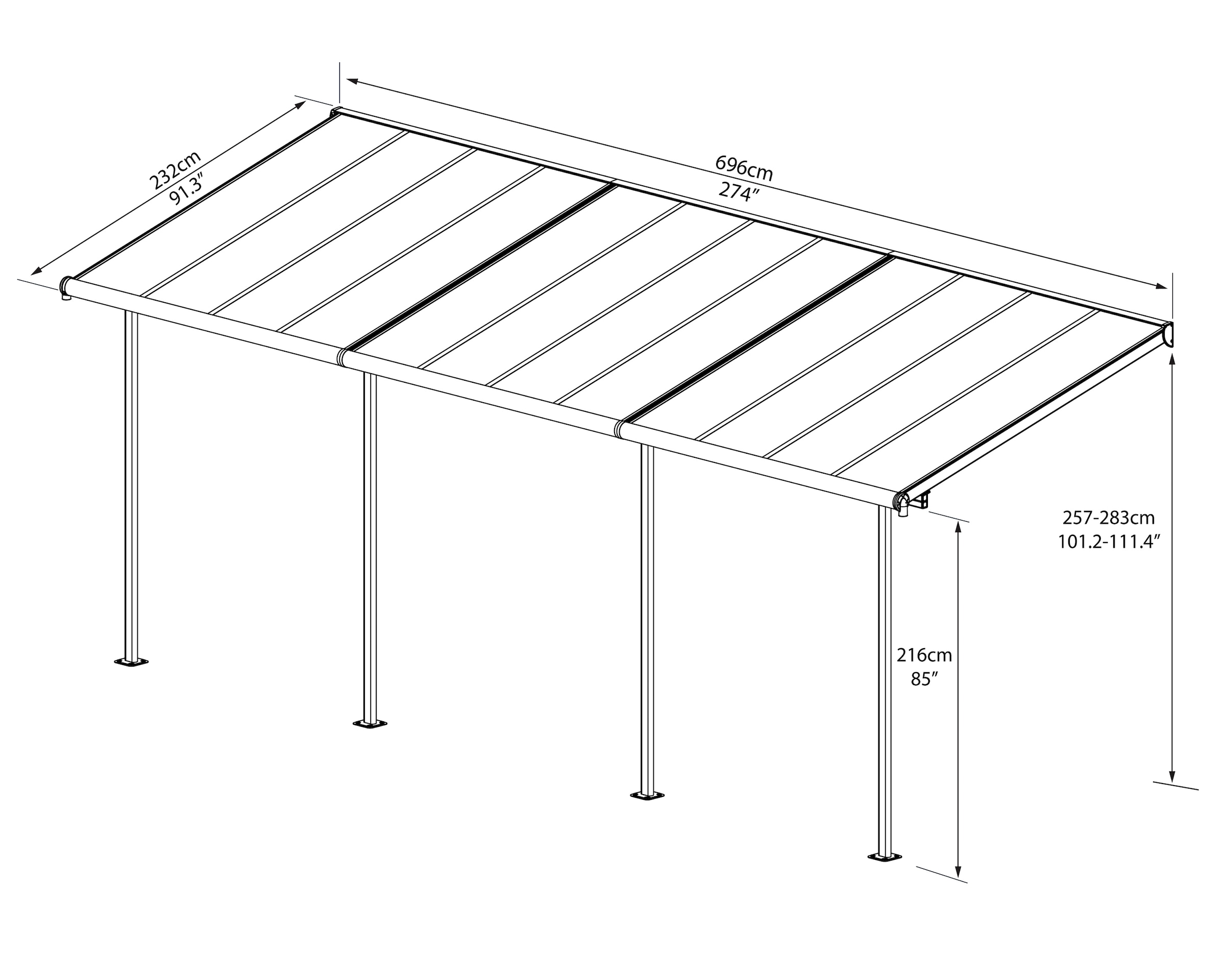 Palram - Canopia Terrassendach, BxT: 690x230 cm