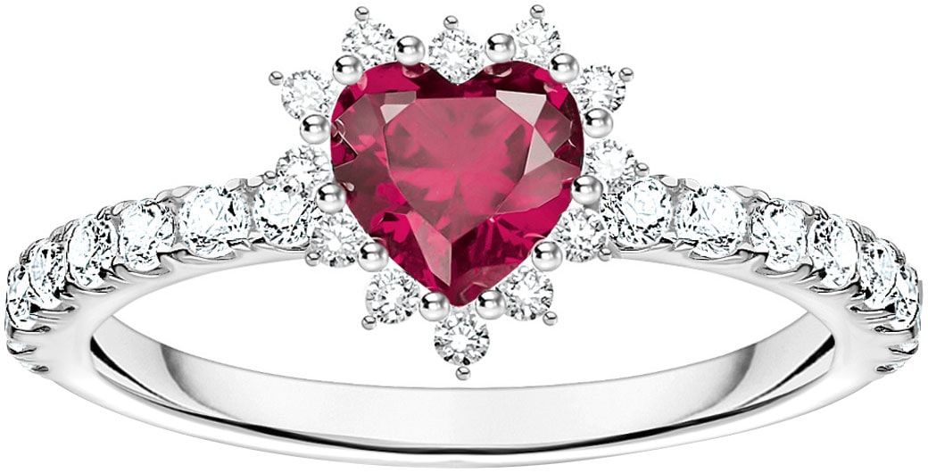 THOMAS SABO Fingerring »Romance Herz-Ring, TR2484-013-10-54-60«, mit Zirkonia (synth.), Rubin