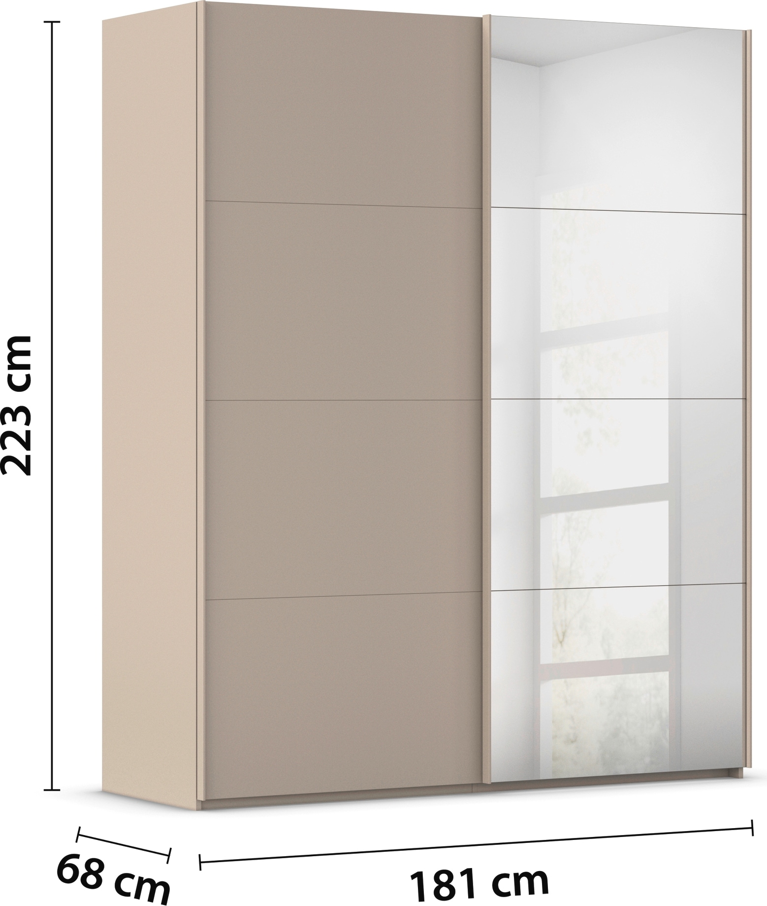 rauch Schwebetürenschrank »Kleiderschrank Schrank Garderobe Schlafzimmerschrank SCALE-FYRA« edle viergeteilte Türen mit Spiegel und vielen Farben MADE IN GERMANY