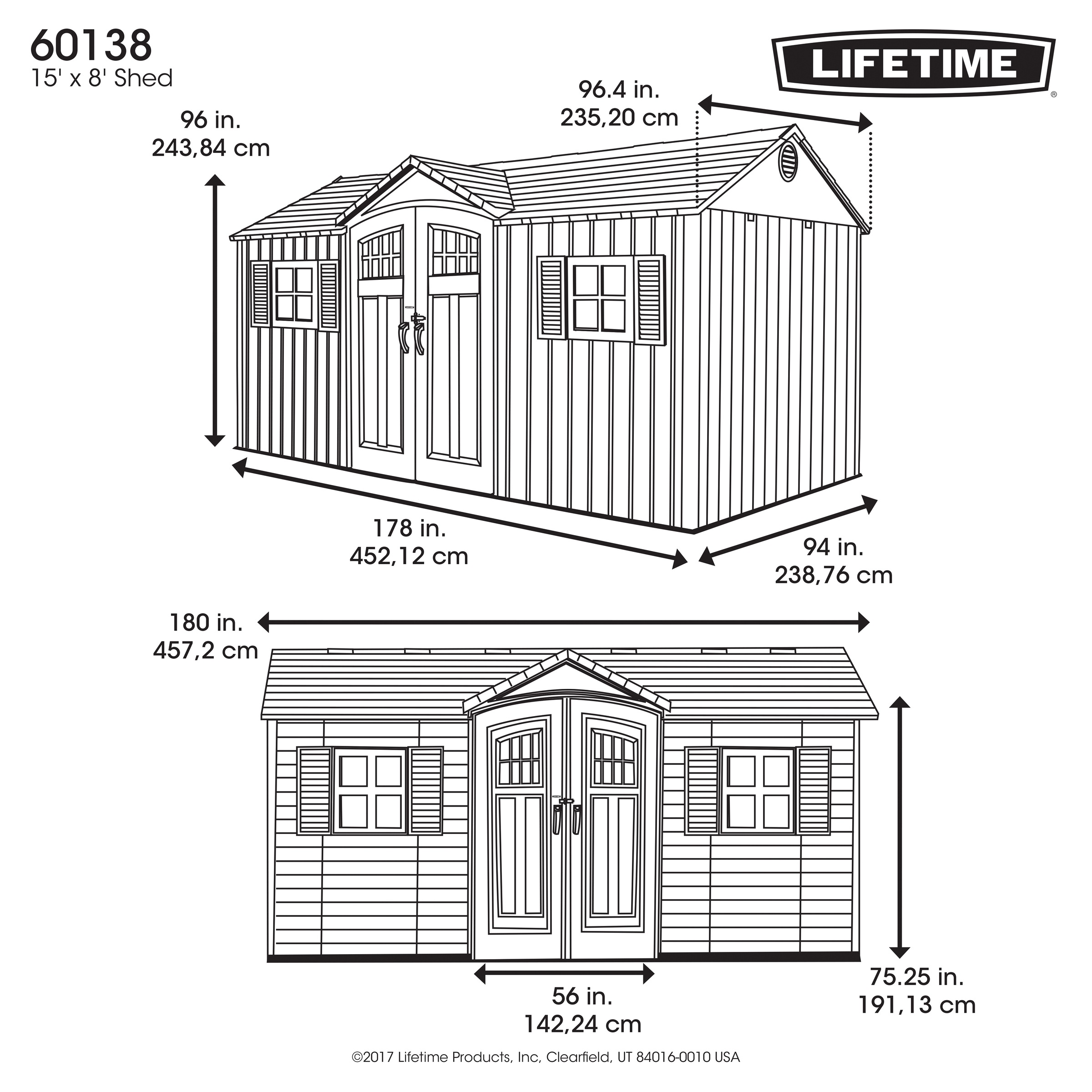 Lifetime Gerätehaus »Castle«, (Set), Kunststoff, inkl. Fußboden, Regale und Werkzeugtasche