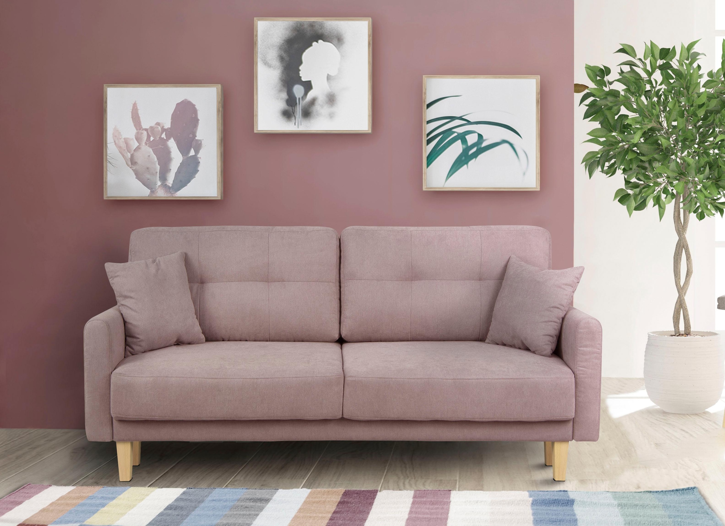 Home affaire 2-Sitzer »TRIPLO mit Wellenunterfederung, Maße B/T/H: 165/100/89 cm« Sofa mit Steppung im Rückenbereich, incl. Rückenkissen und Zierkissen