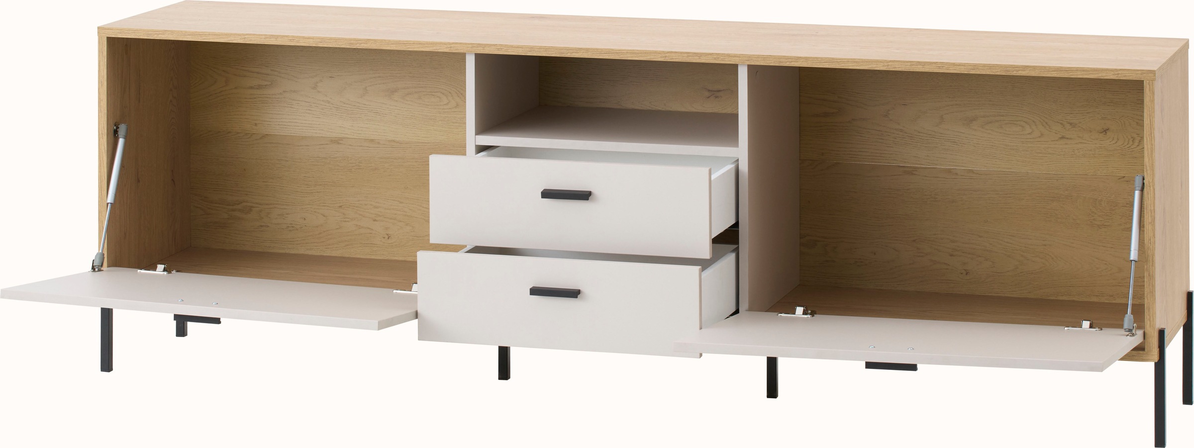 Home affaire Lowboard »Fredericia, TV-Schrank in Kaschmir, moderner TV-Unterschrank, Kommode« zeitlos, schwarze Metallgriffe und -füße, ausreichend Stauraum