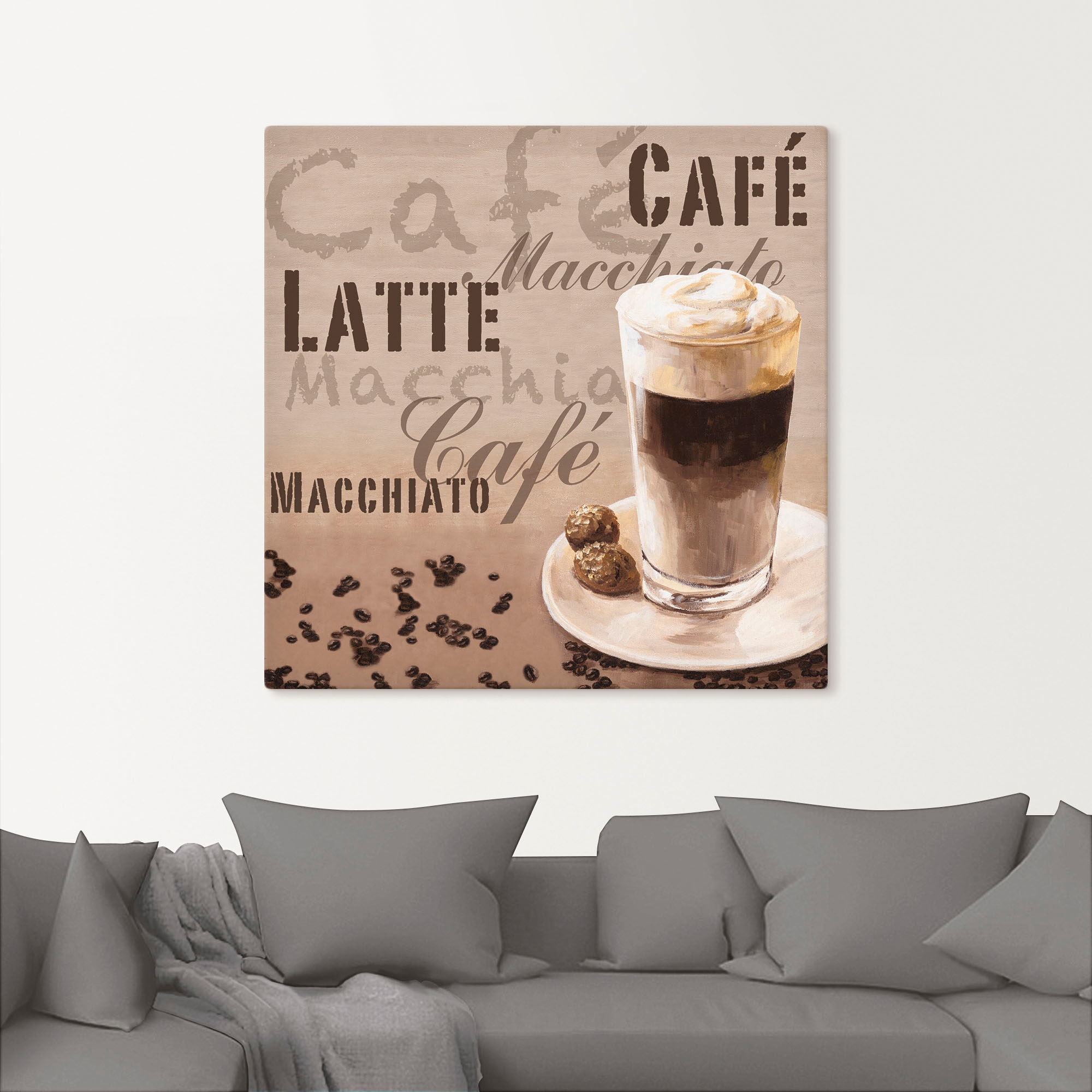 kaufen oder versch. Artland - als »Kaffee Latte (1 bequem St.), Wandbild Wandaufkleber Alubild, Macchiato«, Getränke, in Leinwandbild, Größen Poster