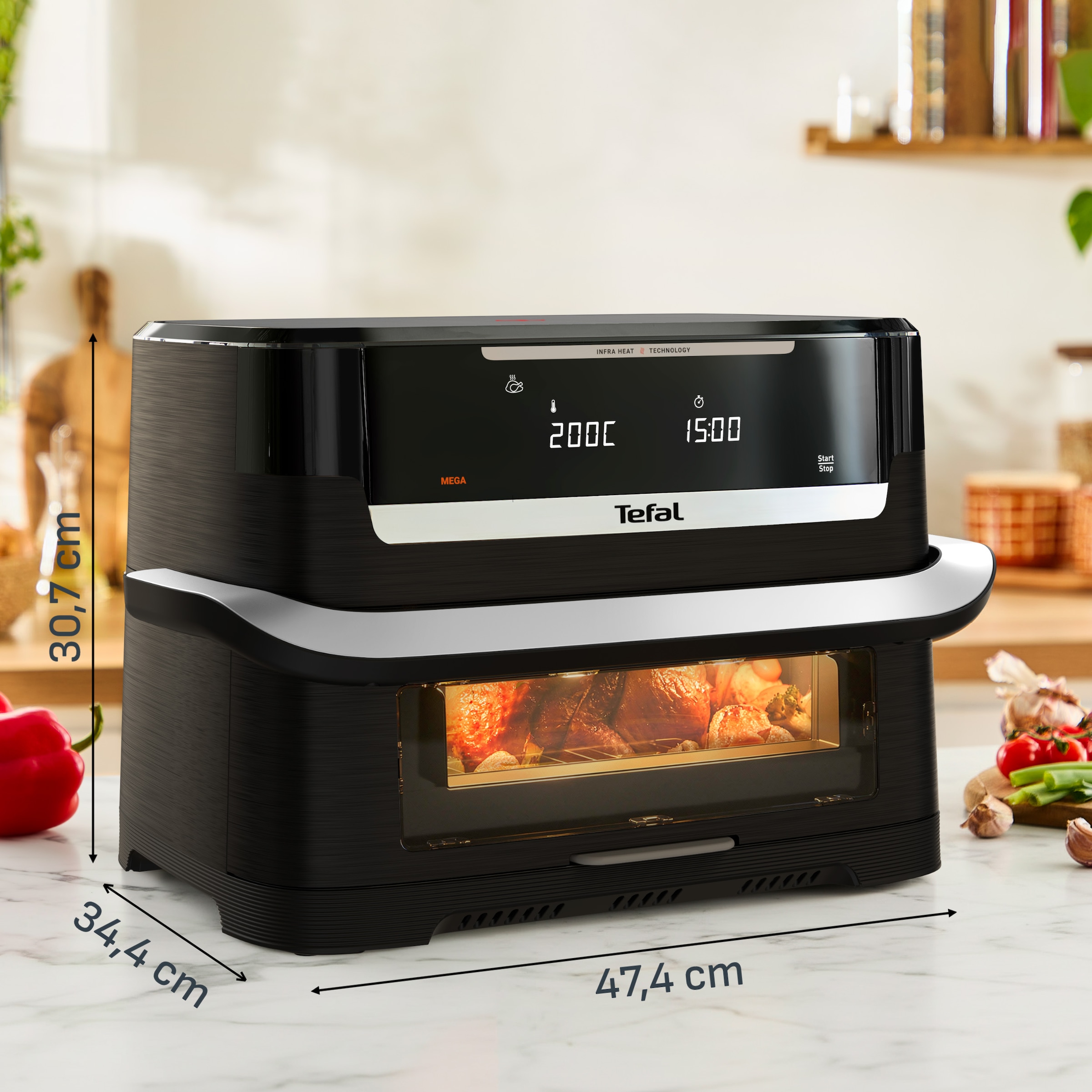 Tefal Heißluftfritteuse »Ever Fry Dual Flex« Infra Heat-Technologie, frittieren mit 2 Zonen, abnehmbare Frontblende
