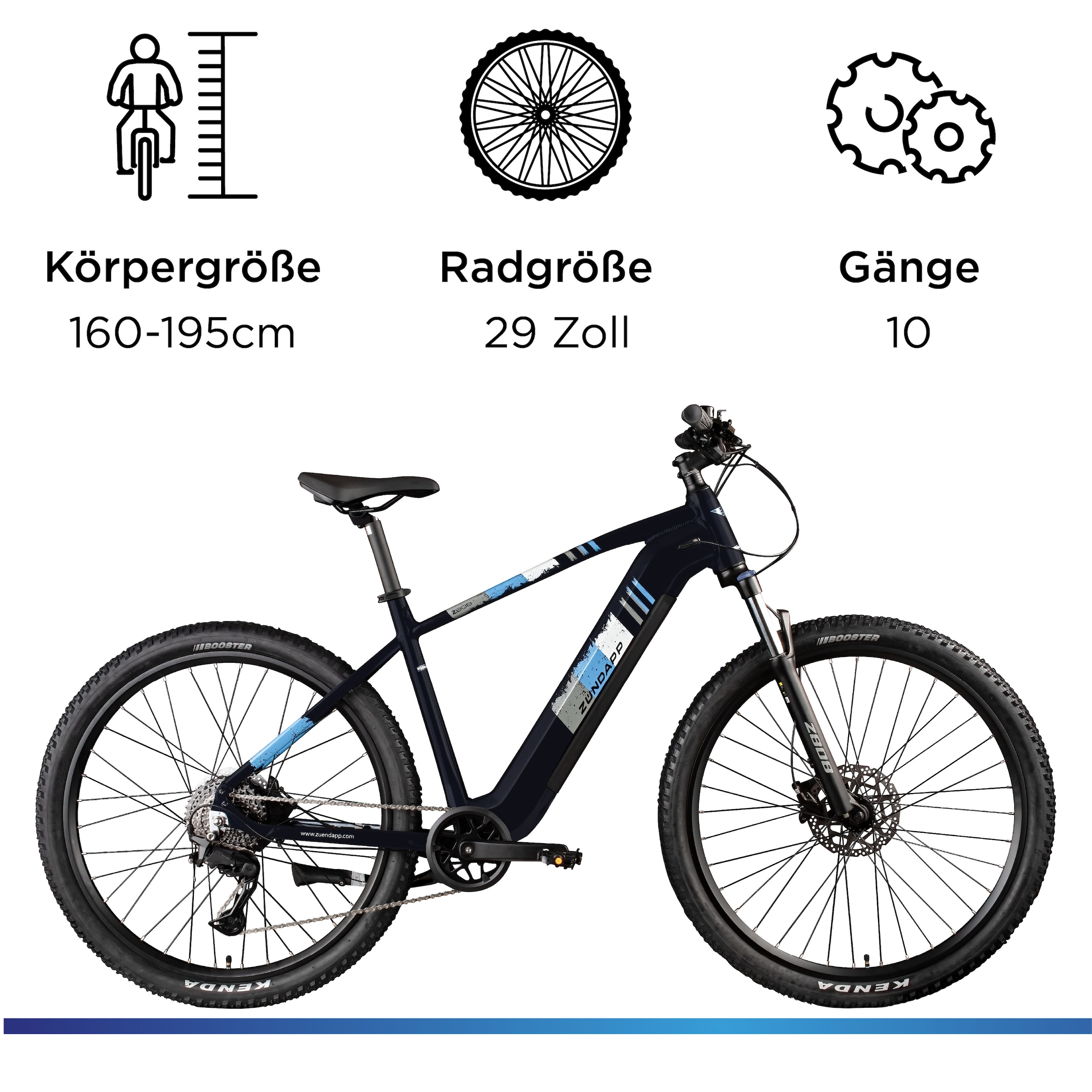 Zündapp »Z808« 10 Gang Shimano Deore RD-T6000 Schaltwerk Kettenschaltung Heckmotor 250 W Pedelec, Elektrofahrrad für Damen und Herren, MTB