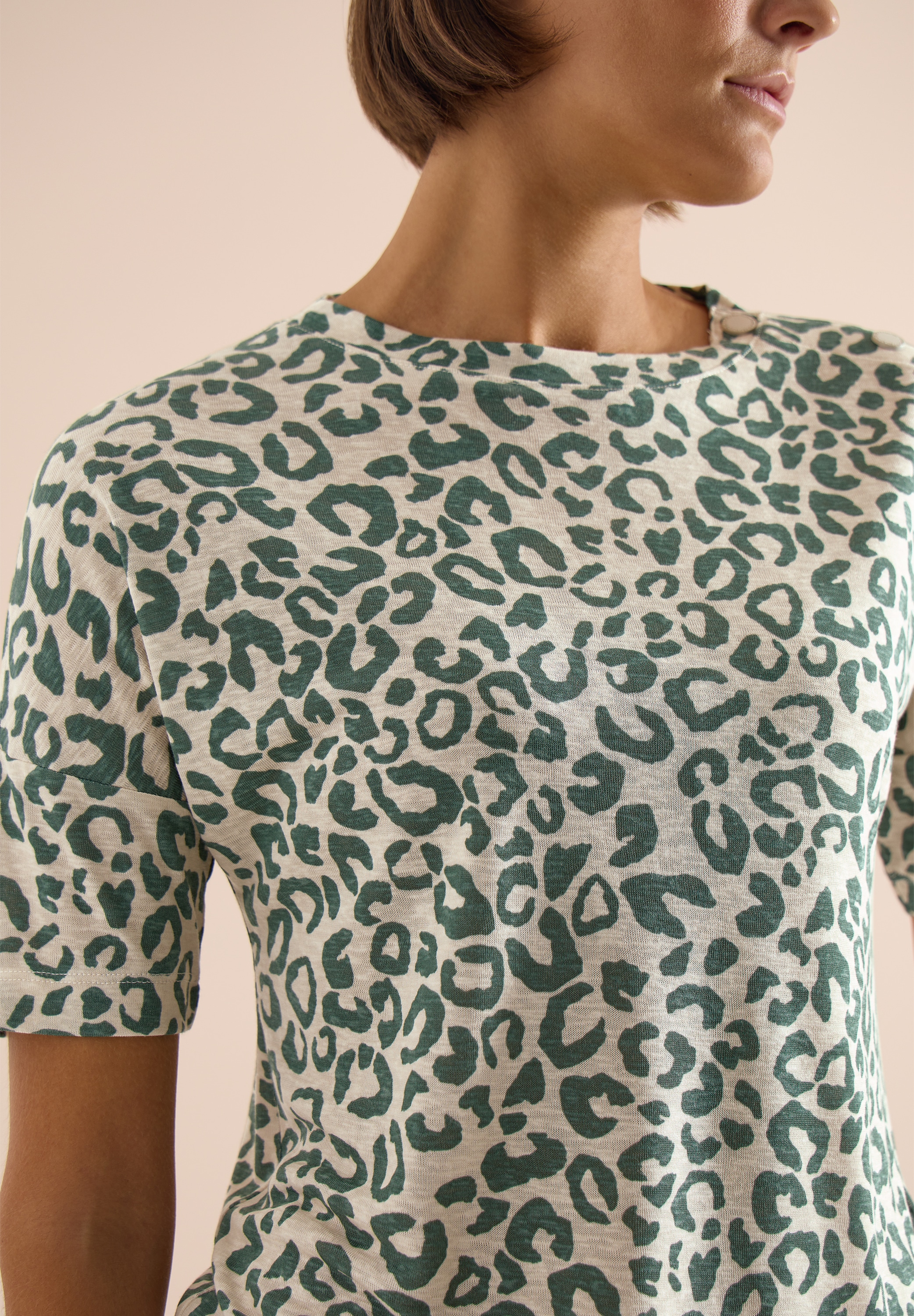 Cecil Kurzarmshirt Sommershirt Shirt mit Knöpfen und Leo-Print