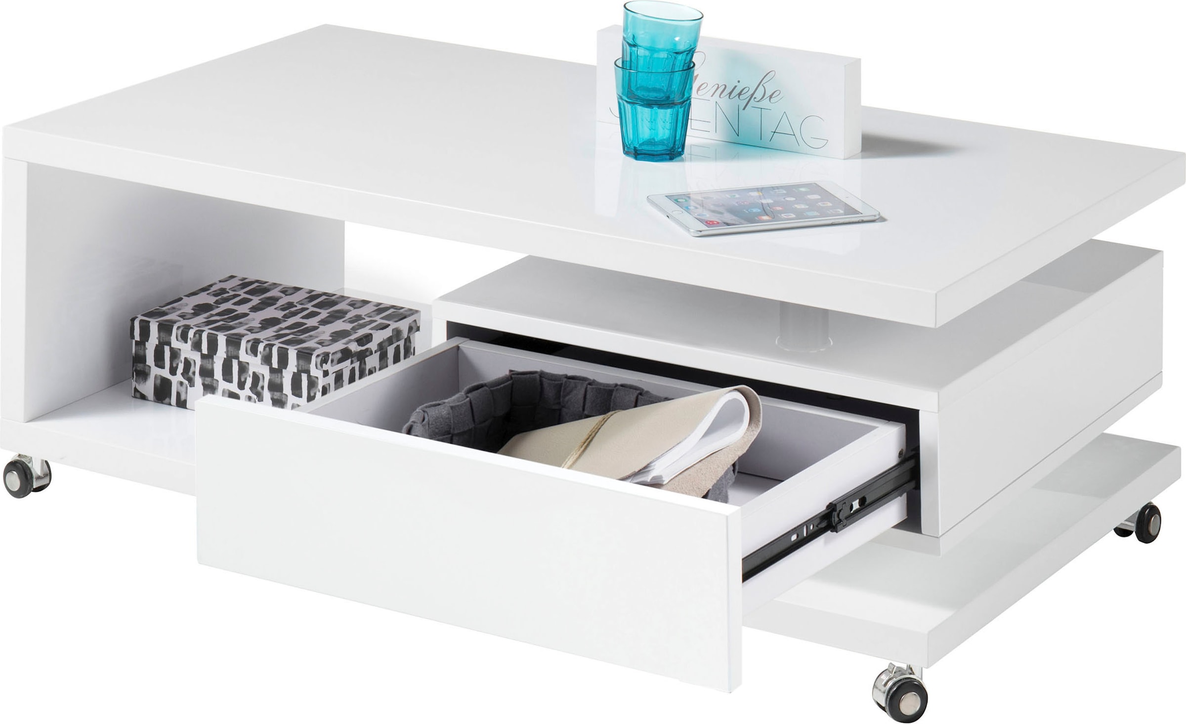 HBZ Couchtisch »Milan, TOPSELLER!«, (Tisch, Couchtisch), rollbar, Tisch in weiß Hochglanz