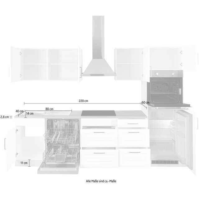 HELD MÖBEL Küchenzeile »Stockholm«, Breite 280 cm, mit hochwertigen MDF  Fronten im Landhaus-Stil bequem bestellen