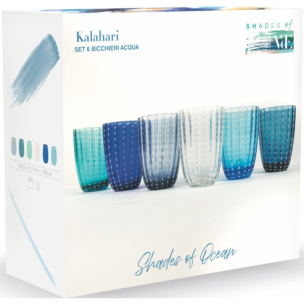 Villa d'Este Gläser-Set »Kalahari Ocean«, (Set, 6 tlg.), Wassergläser-Set, 6-teilig, Inhalt 300 ml