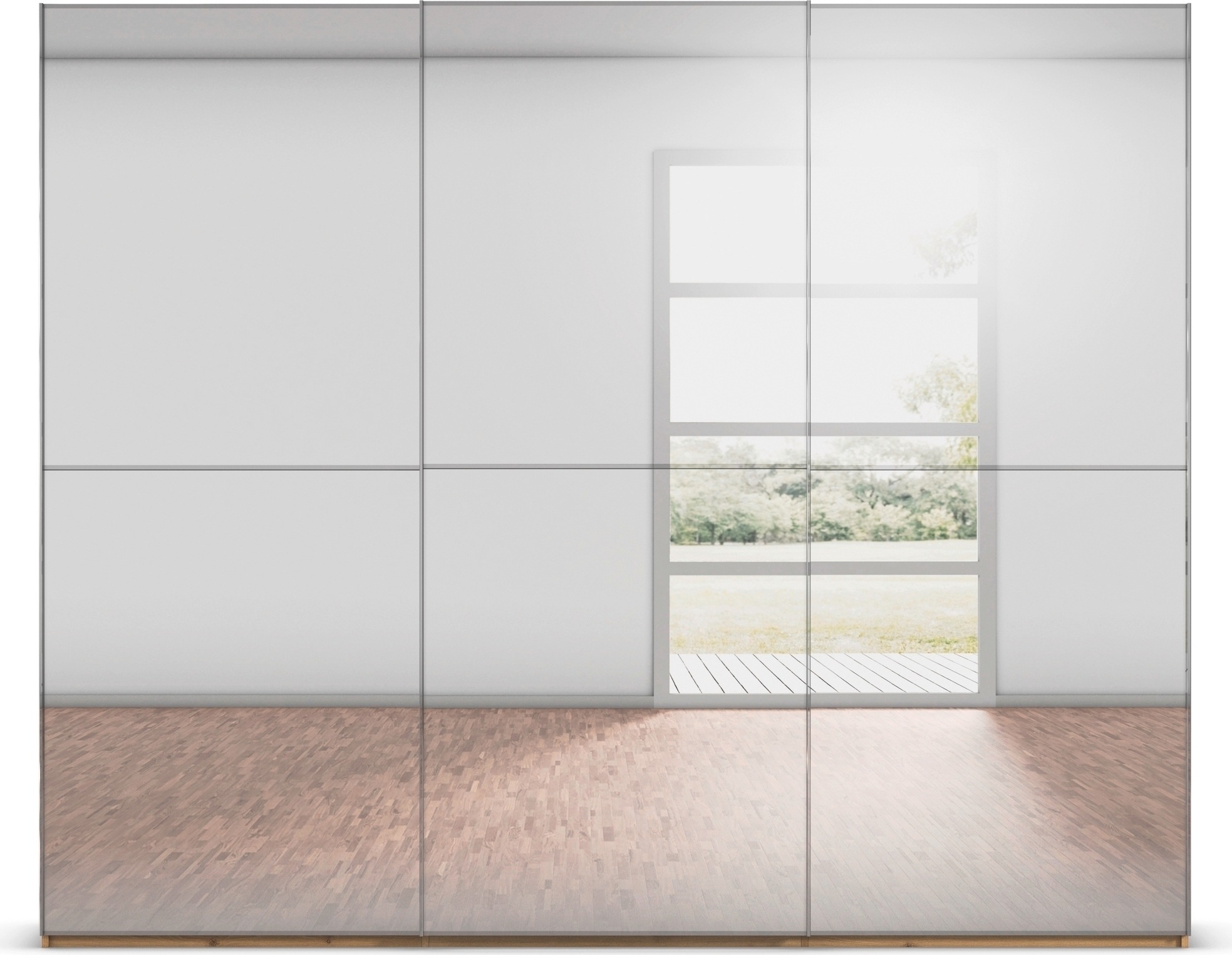 rauch Schwebetürenschrank »Kleiderschrank Schrank Garderobe Schlafzimmerschrank SCALE-DUO«, edle zweigeteilte Türen Spiegelfront und 3 Zierleisten MADE IN GERMANY