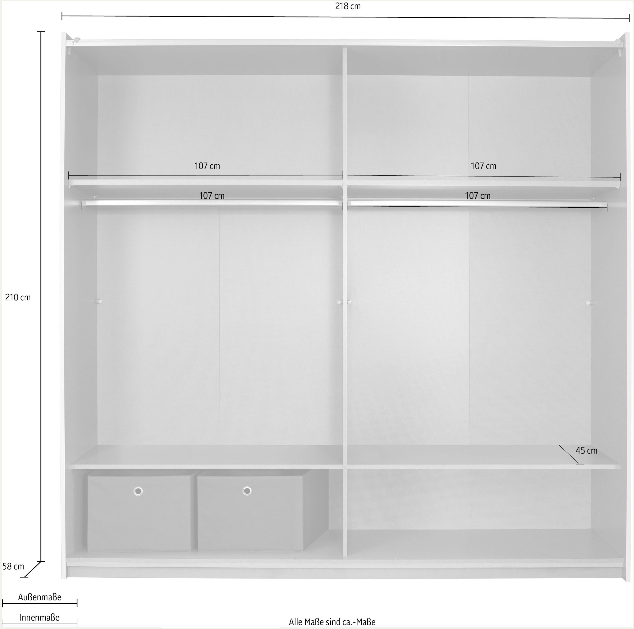 rauch Schwebetürenschrank »Astana Schlafzimmerschrank mit leichtgängigen Schwebetüren«, Kleiderschrank inkl. 2 Stoffboxen, Einlegeböden und Kleiderstangen