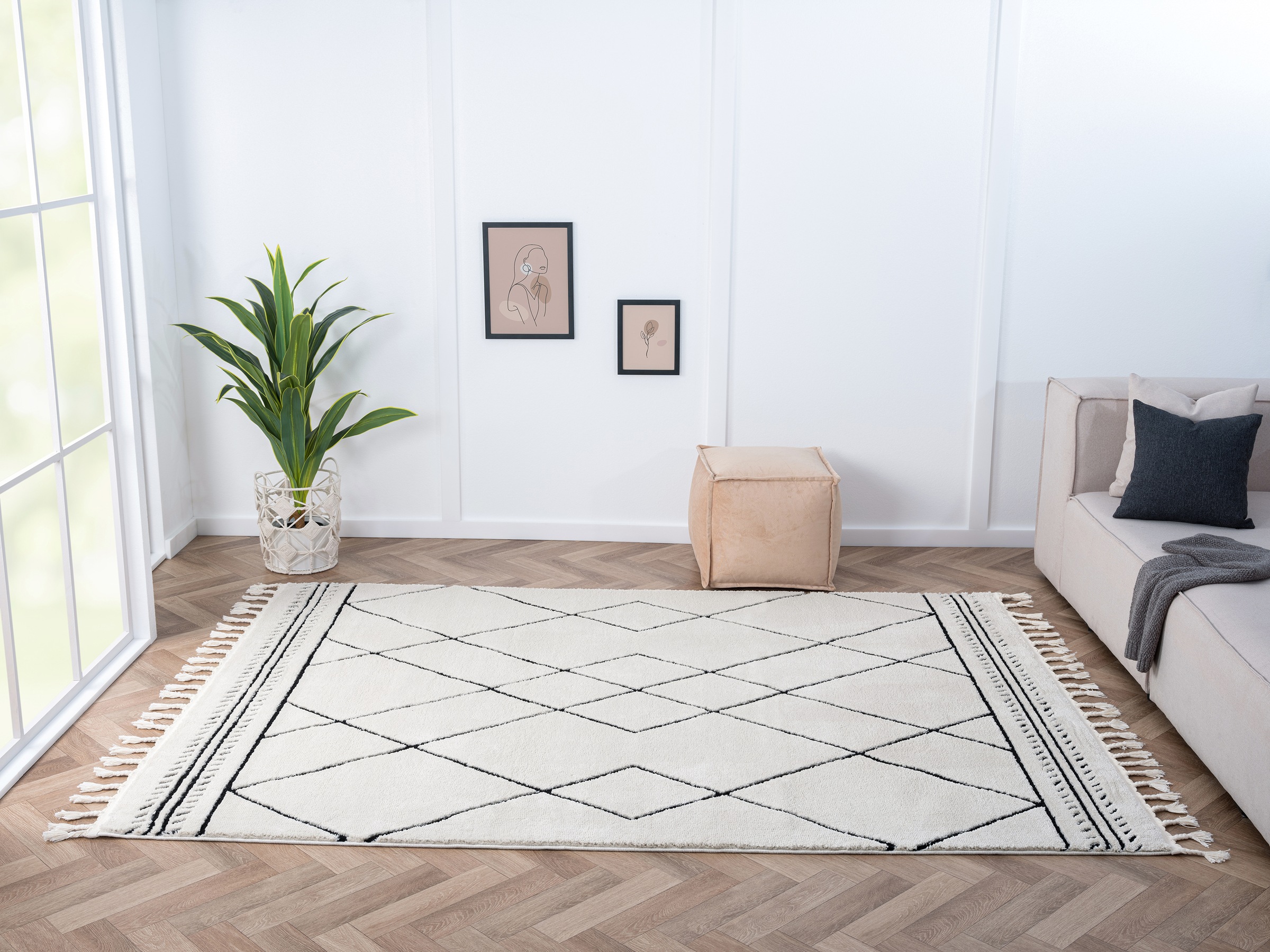 Myflair Möbel & Accessoires Hochflor-Teppich »Moroccan Design Lagerräumung«, rechteckig, 24 mm Höhe, modern, marokkanisches Design, Rauten Muster, weich durch Hochflor