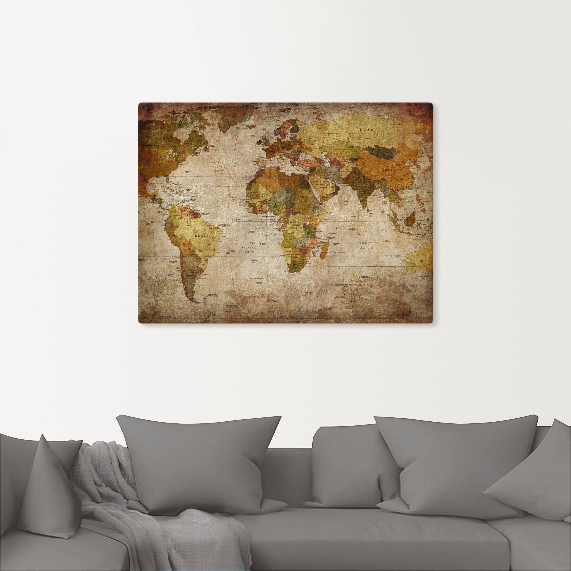 Artland Wandbild »Weltkarte«, Landkarten, (1 St.), als Alubild, Outdoorbild, Leinwandbild, Poster, Wandaufkleber