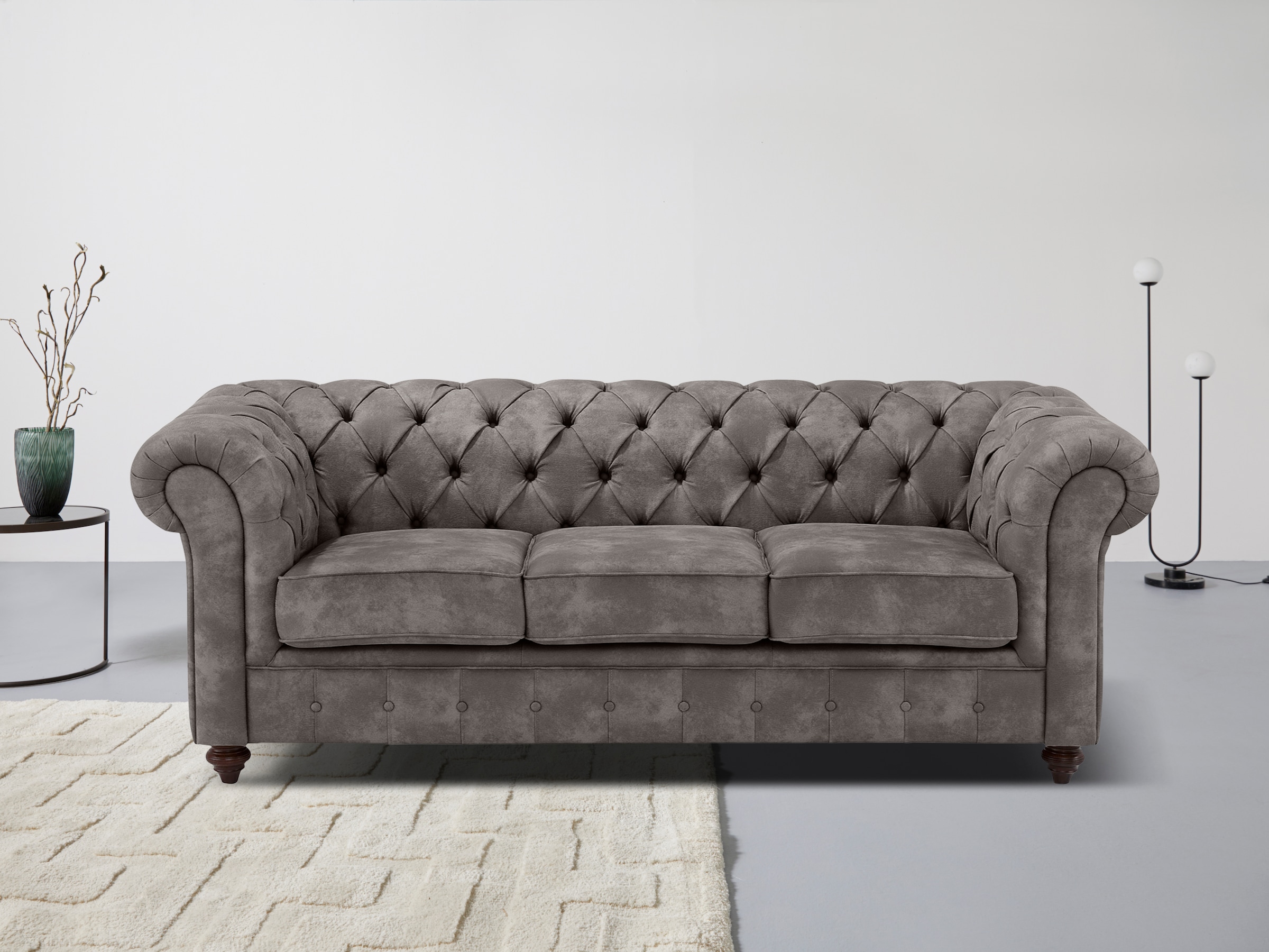 Home affaire Chesterfield-Sofa »Chesterfield 3-Sitzer B/T/H: 198/89/74 cm«, mit hochwertiger Knopfheftung, auch in Leder