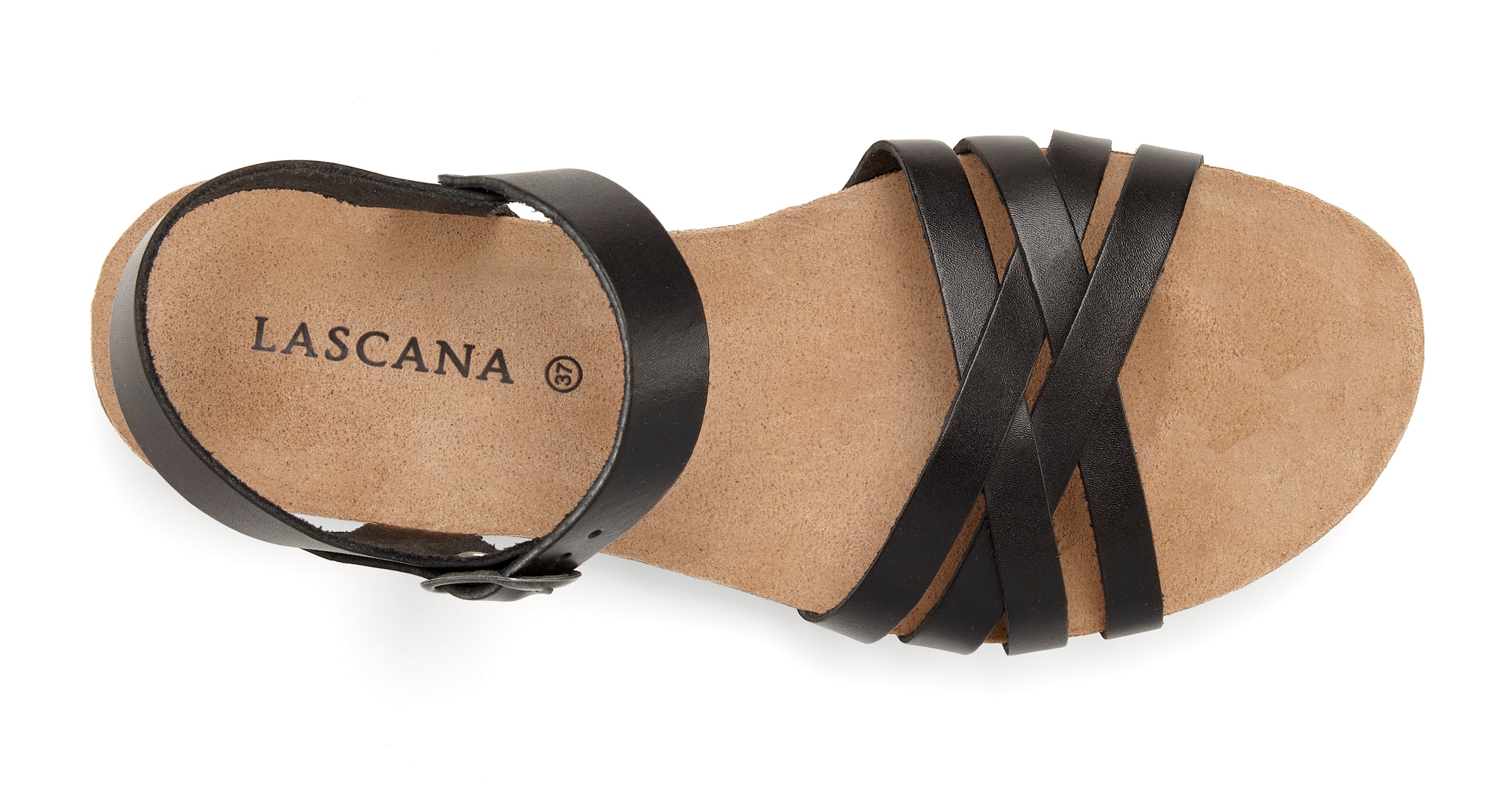 LASCANA Sandale »Sandalette, Sommerschuh, offener Schuh,«  aus Leder mit Korkfußbett