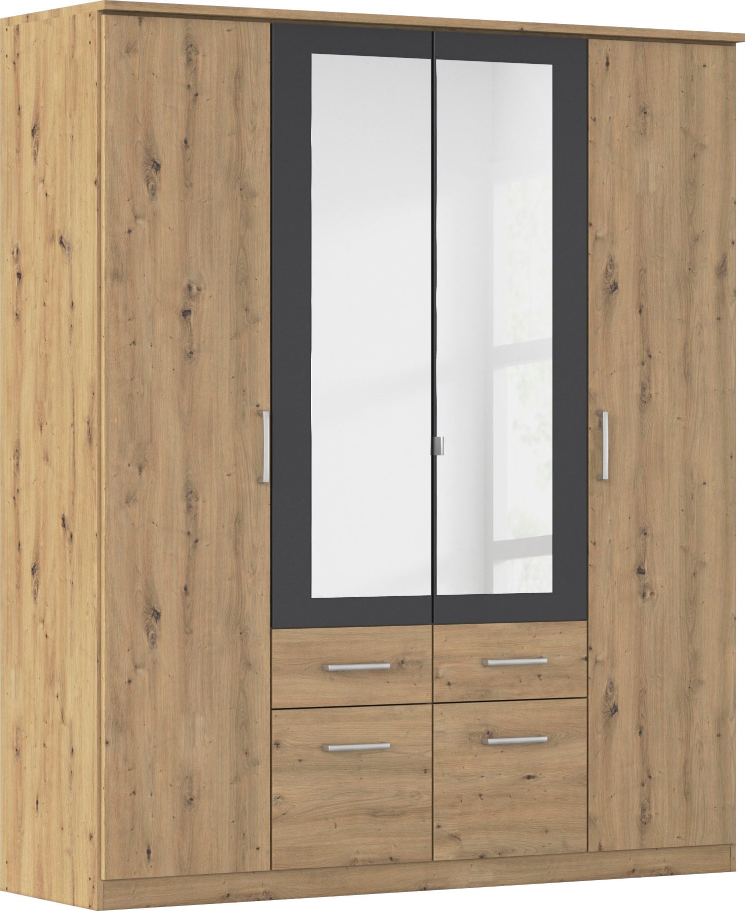 rauch Kleiderschrank »Drehtürenschrank Schrank Garderobe BURANO« mit Schubladen und Spiegelumrandung in Farbabsetzung MADE IN GERMANY