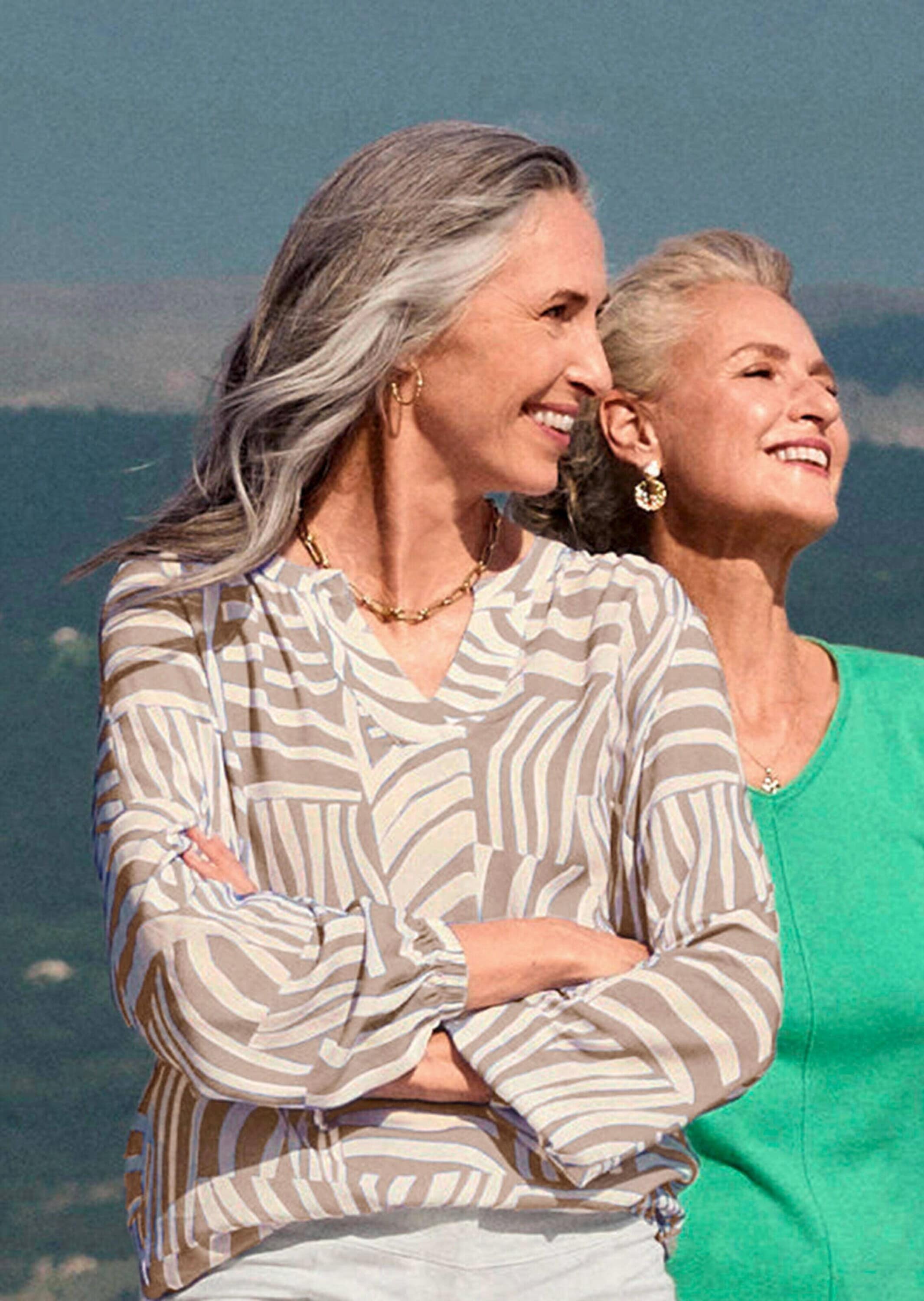 GOLDNER Schlupfbluse »Kurzgröße Grafische Viskosebluse mit Schlitz« Gummibündchen am Armabschluss