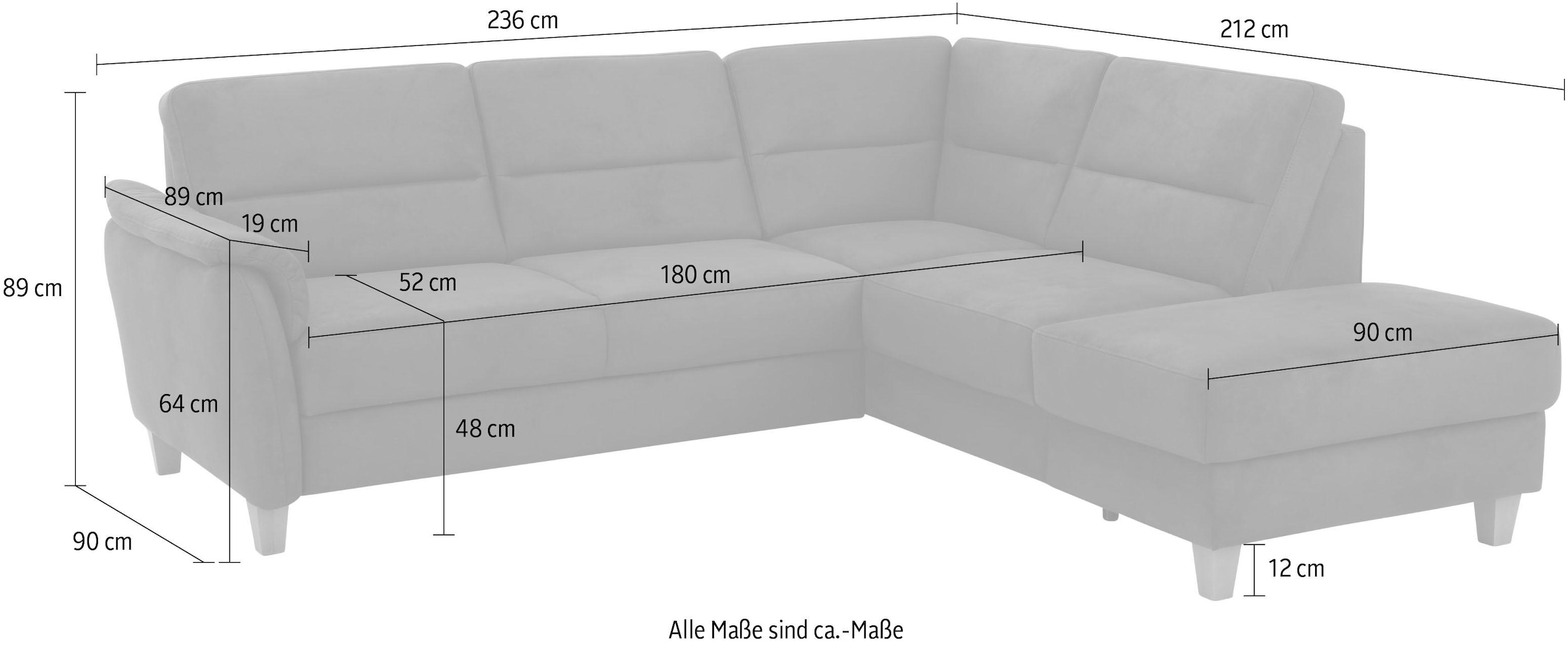 Home affaire Ecksofa »Palmera L-Form, B: 236 cm«, optional Bettfunktion & Bettkasten, Federkern