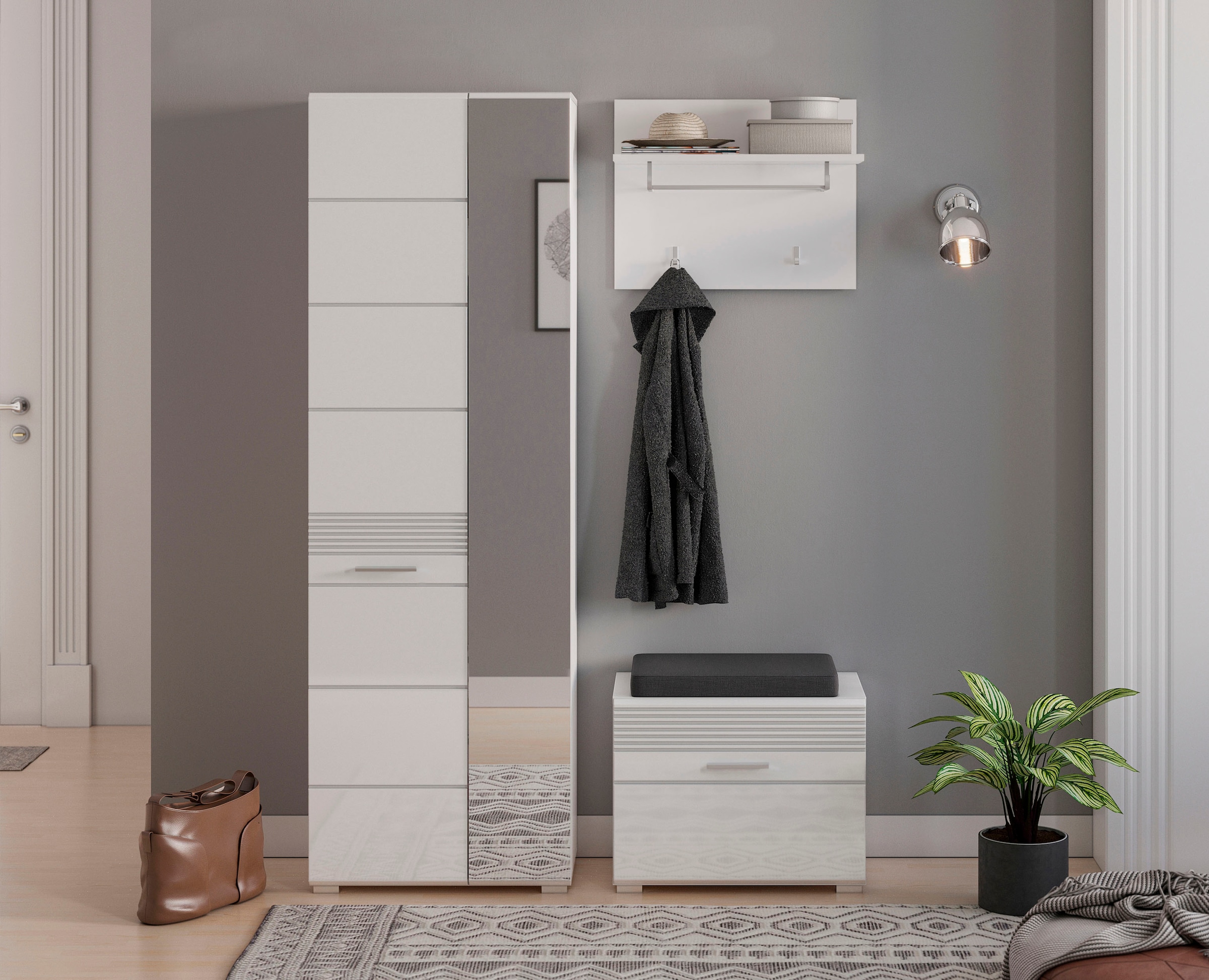 INOSIGN Schuhkommode »Malmö, Breite 60 cm, 1 Tür, 5 Fächer, hochwertige MDF Front«, Rillenfräsung, Anrichte, Schrank, Kommode, Dielenmöbel, Flurmöbel