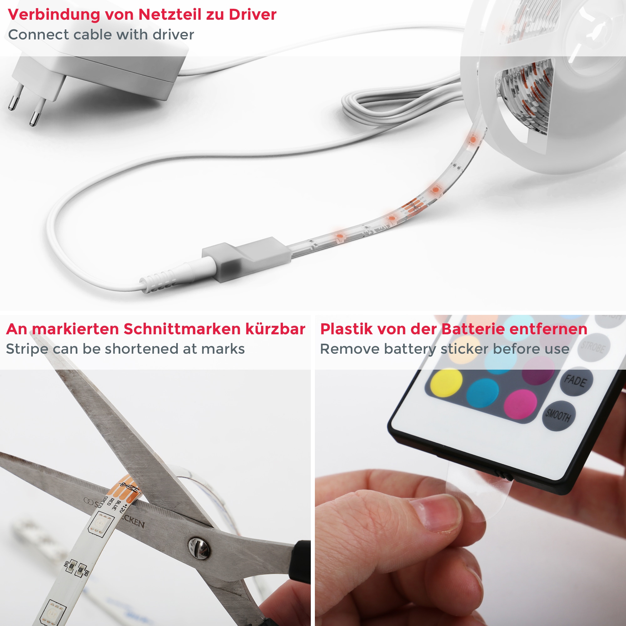 B.K.Licht LED Stripe, RGB-LED Flexband 5 Meter, inkl. 150 x RGB-LED je 0,16 Watt, Gesamtwatt 24 Watt, inkl. IR Fernbedienung, Farbwechsler