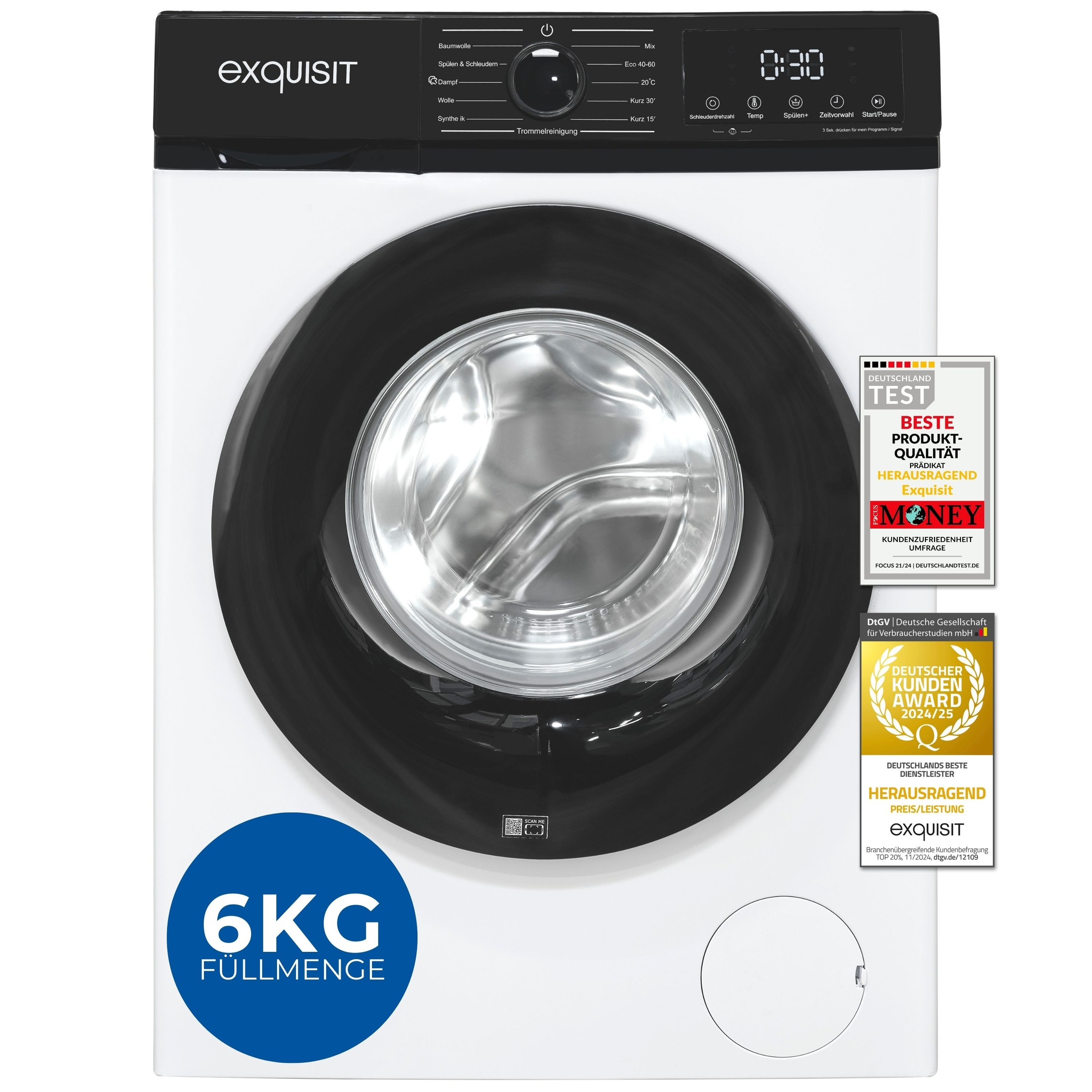 exquisit Waschmaschine »WA6312-370A weiss«, 6 kg, 11 Programme, Restlaufzeitanzeige, Kindersicheruing