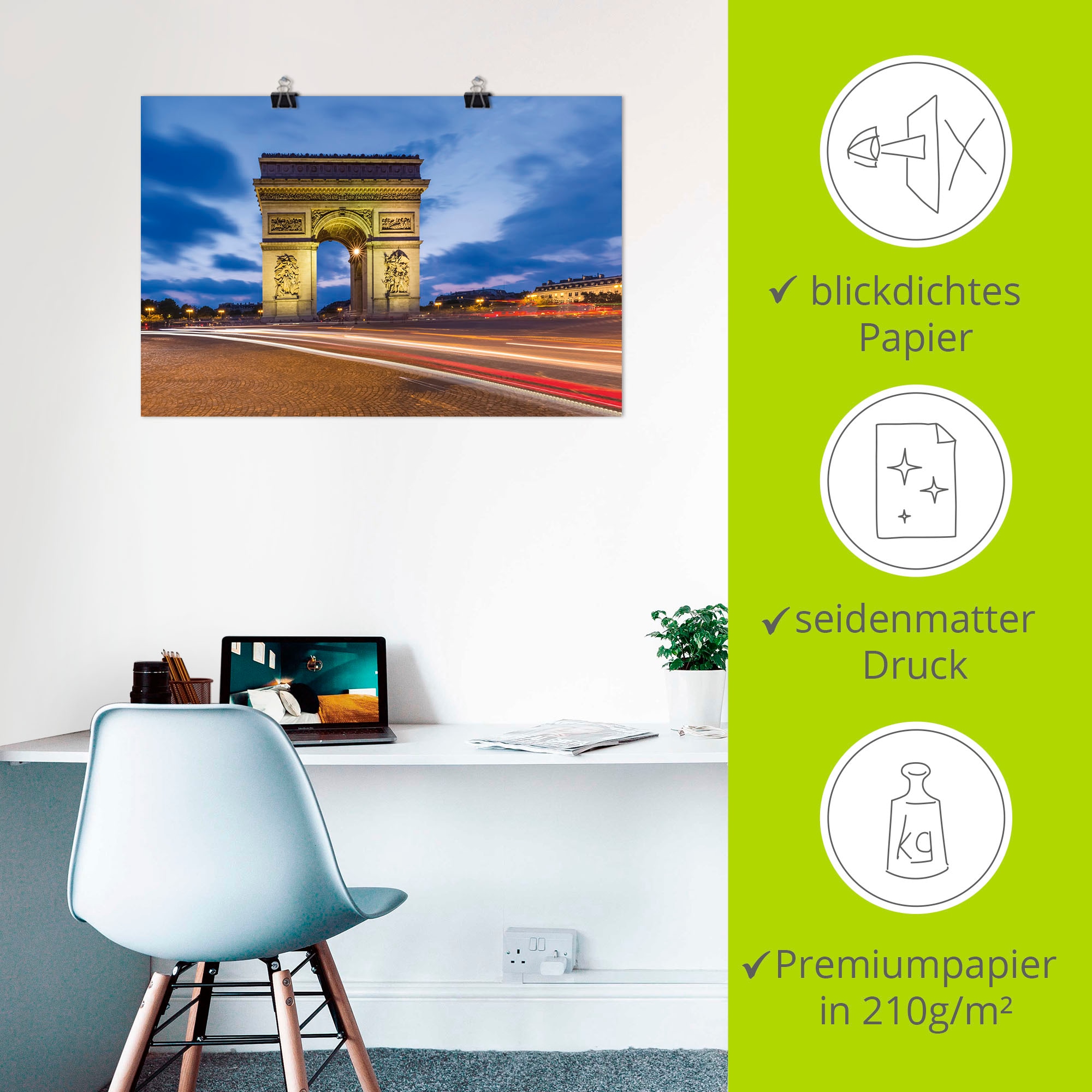 Artland Poster »Paris Triumphbogen abends« Paris 1 Stk. tlg. als Alubild, Leinwandbild, Wandaufkleber oder Poster in versch. Größen
