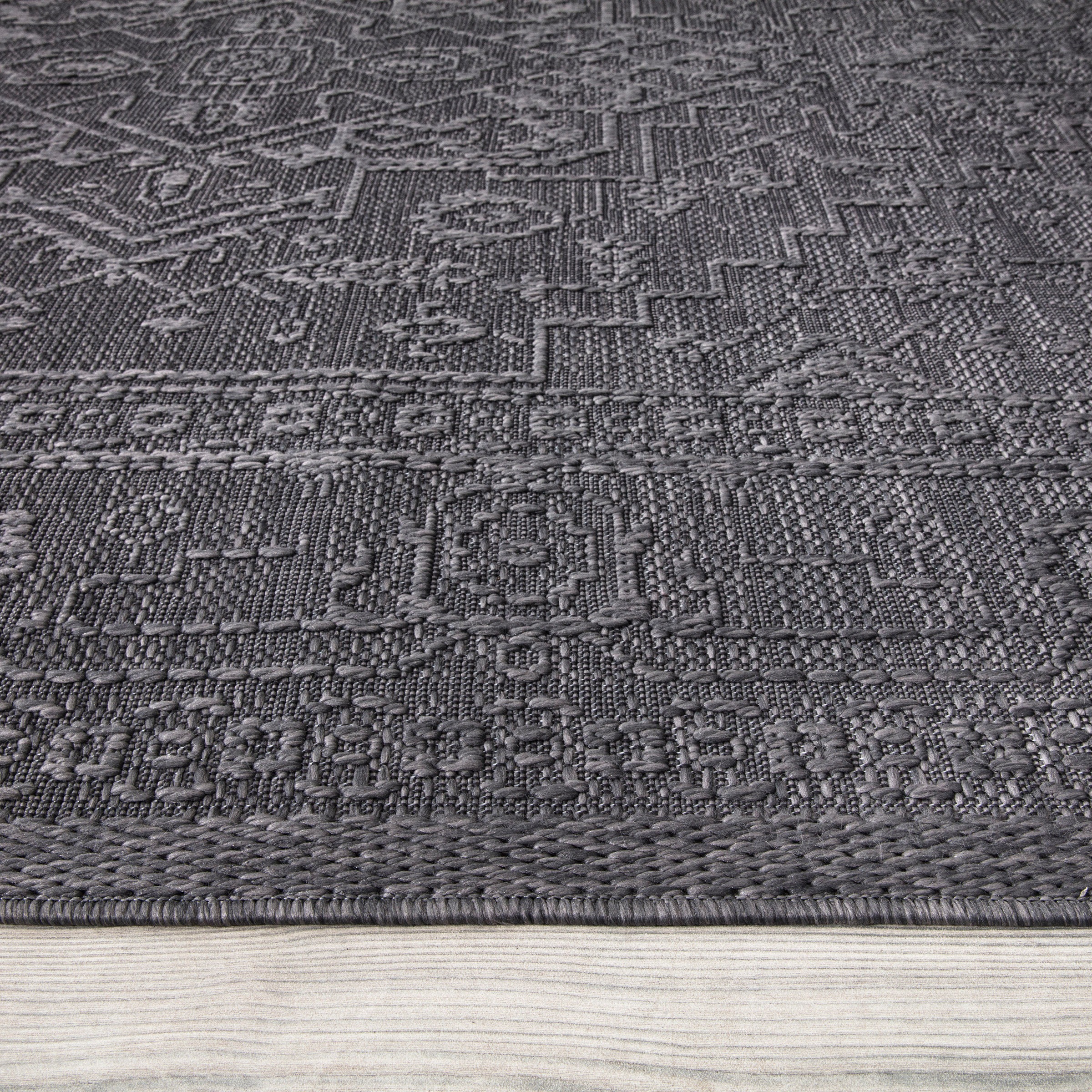 Paco Home Teppich »Rimini 413«, rechteckig, 4 mm Höhe, Flachgewebe, Uni Farben, Hoch-Tief Effekt, In- und Outdoor geeignet