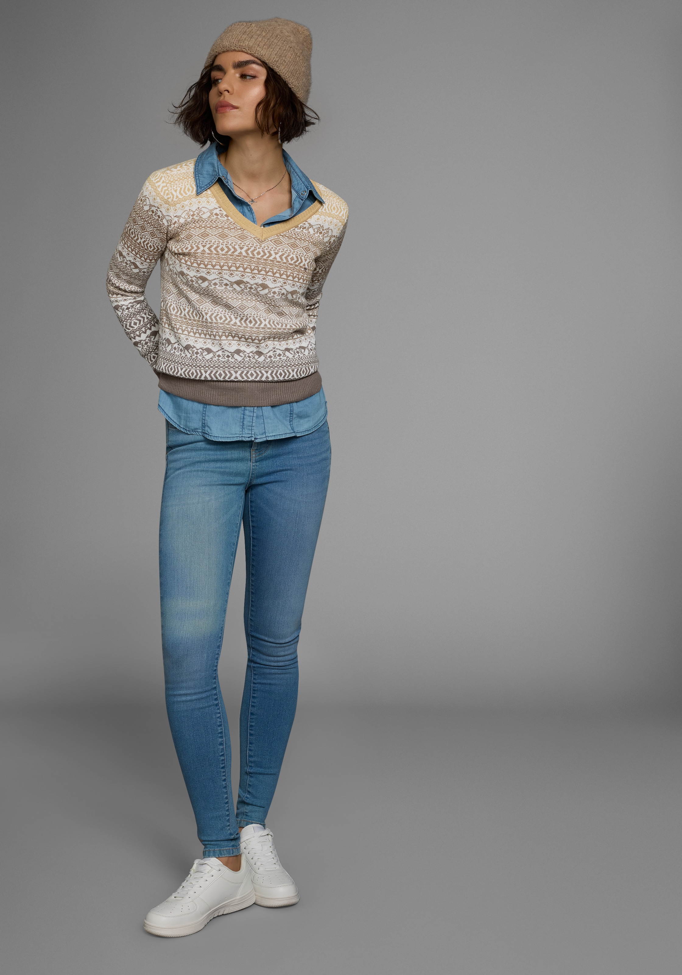 KangaROOS Jacquardpullover im Norweger-Muster mit kleinen Kängurus