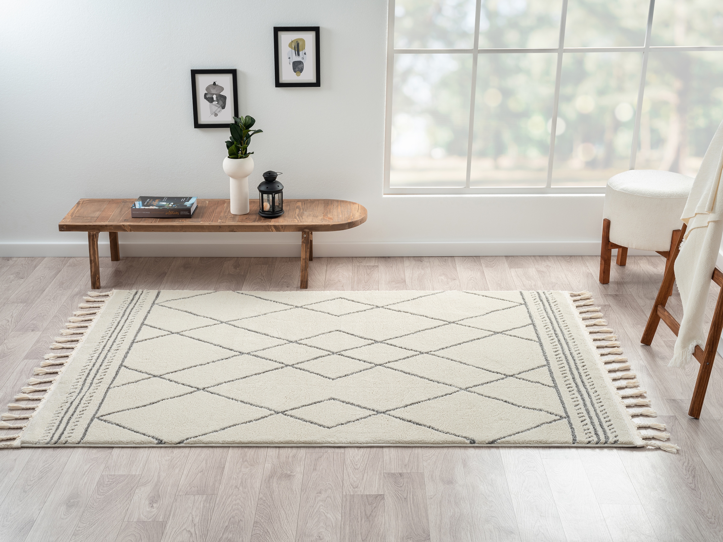 Myflair Möbel & Accessoires Hochflor-Teppich »Moroccan Design Lagerräumung«, rechteckig, 24 mm Höhe, modern, marokkanisches Design, Rauten Muster, weich, mit Fransen
