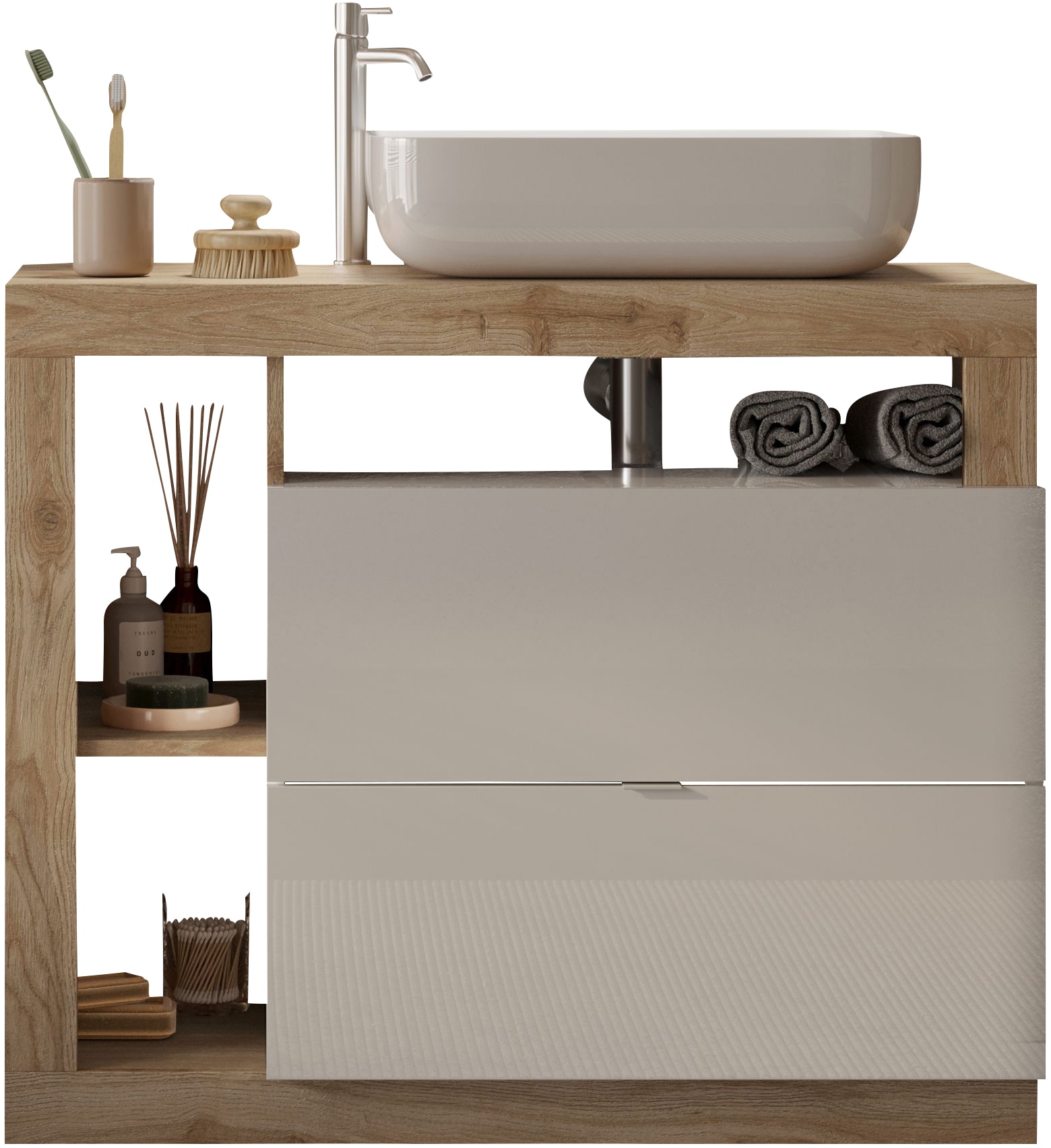 welltime Waschtisch »Hamburg« 2 Schubkästen, Breite 92 cm, Soft-Close, inkl. Keramik-Aufsatzbecken