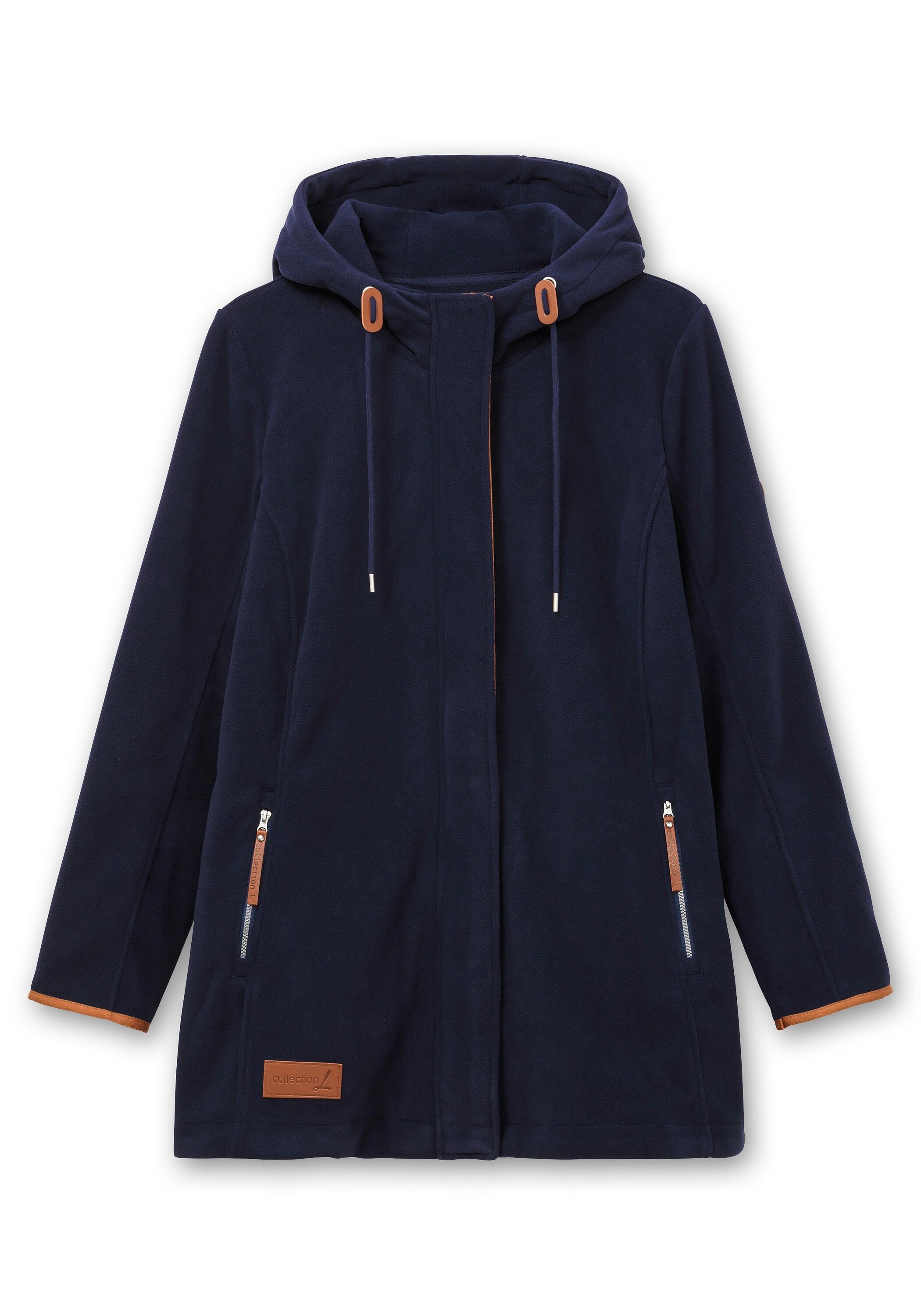 Sheego Fleecejacke »Fleecejacke mit Kontrastdetails und Kapuze«, mit Kapuze, mit Kontrastdetails und Kapuze