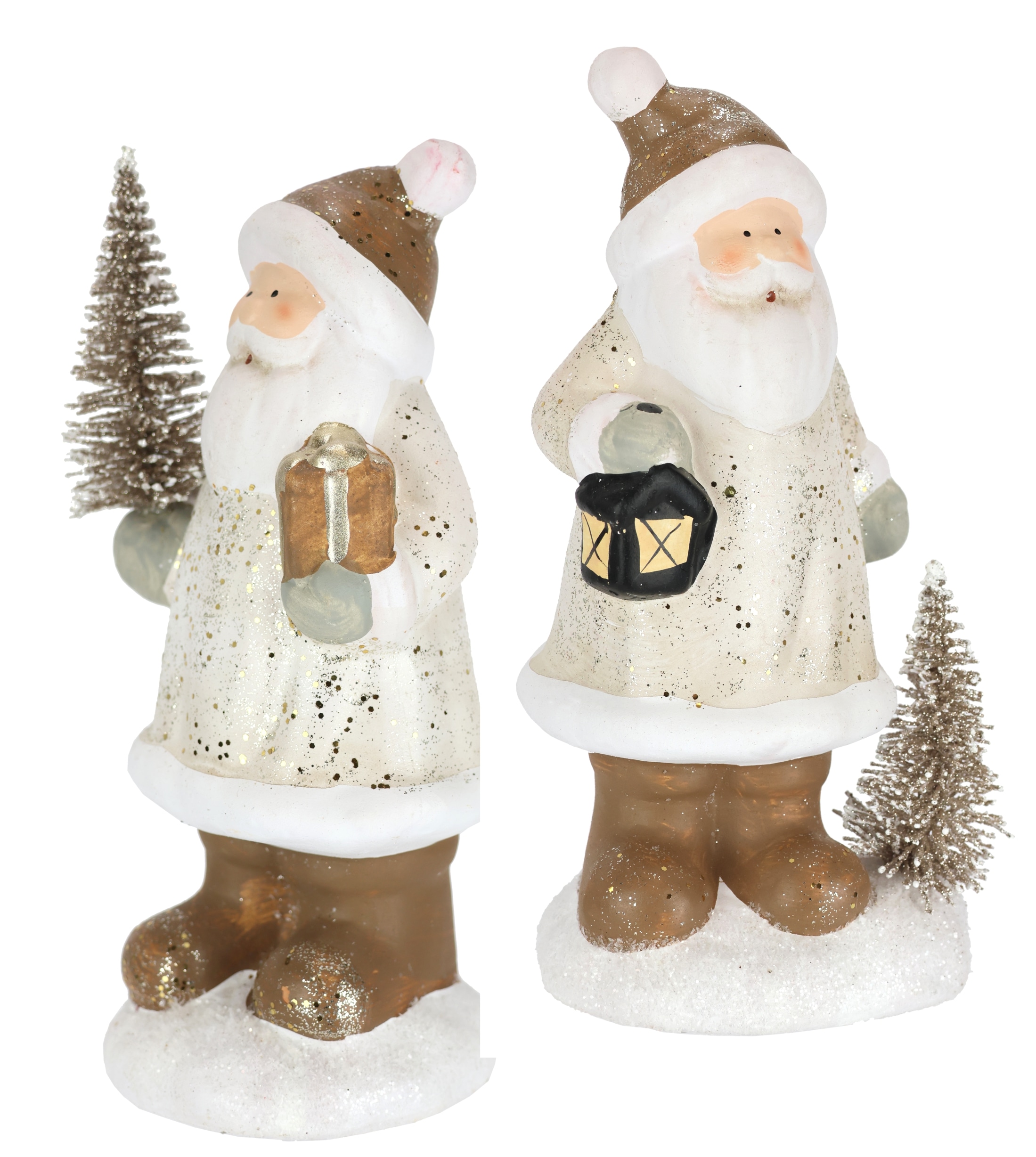 I.GE.A. Dekofigur »Nikolaus aus Keramik, 2er Set«, Mit Baum Laterne Geschenk Figur Dekoration Weihnachtsdeko