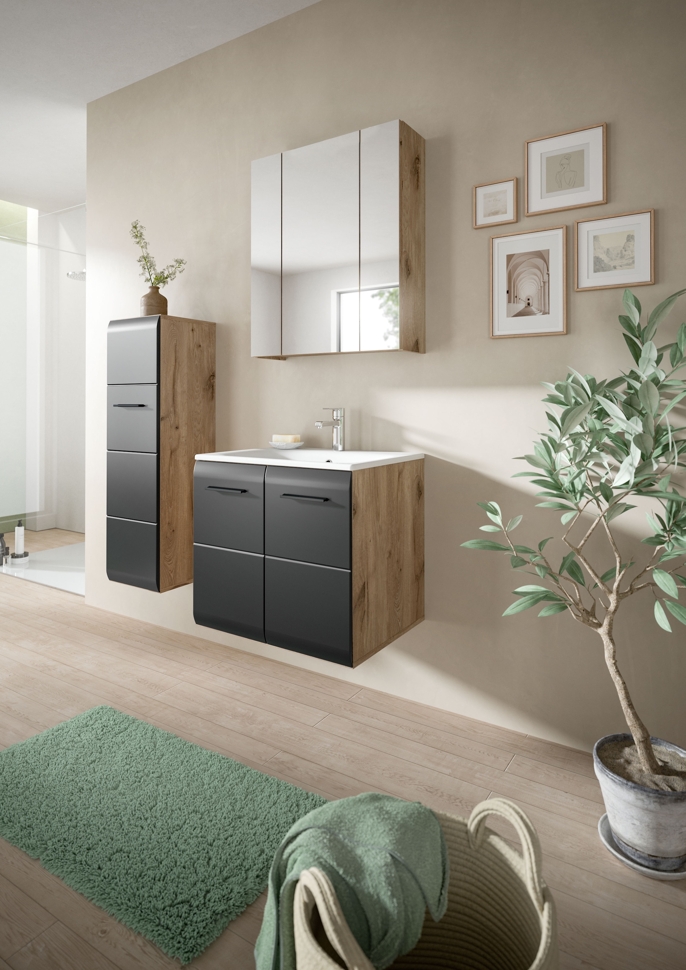 welltime Stauraumschrank »FLORENZ, Höhe 106 cm, 1 Tür, 4 Fächer, stehend & hängend montierbar« TOPSELLER!, 1 Stk. tlg. Türanschlag wechselbar, hochwertige MDF Front, Badschrank, Bad