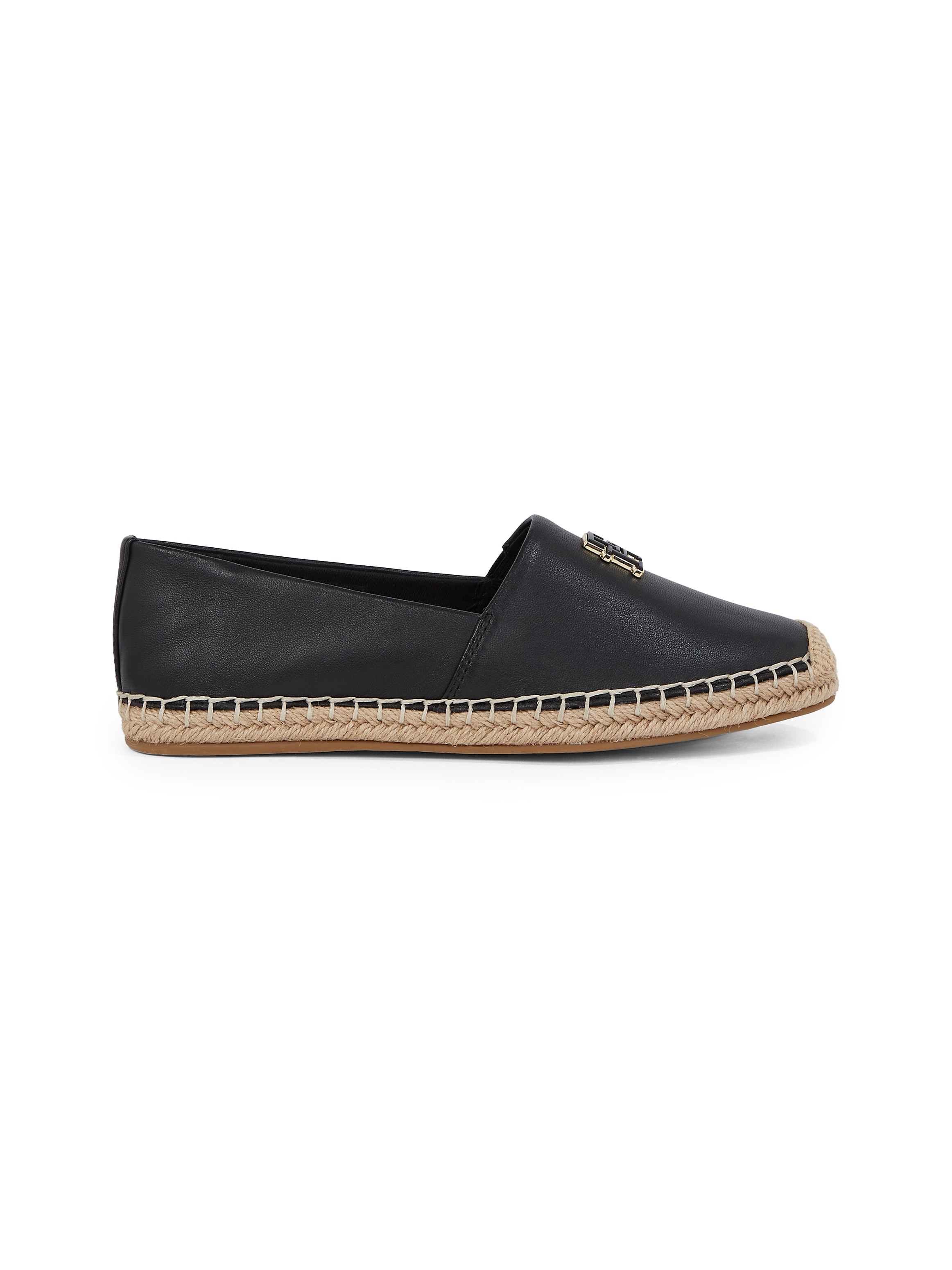 Tommy Hilfiger Espadrille »TH LOGO LEATHER ESPADRILLE«, Sommermode, Flats, Slipper, Schlupfschuh in schmaler Form