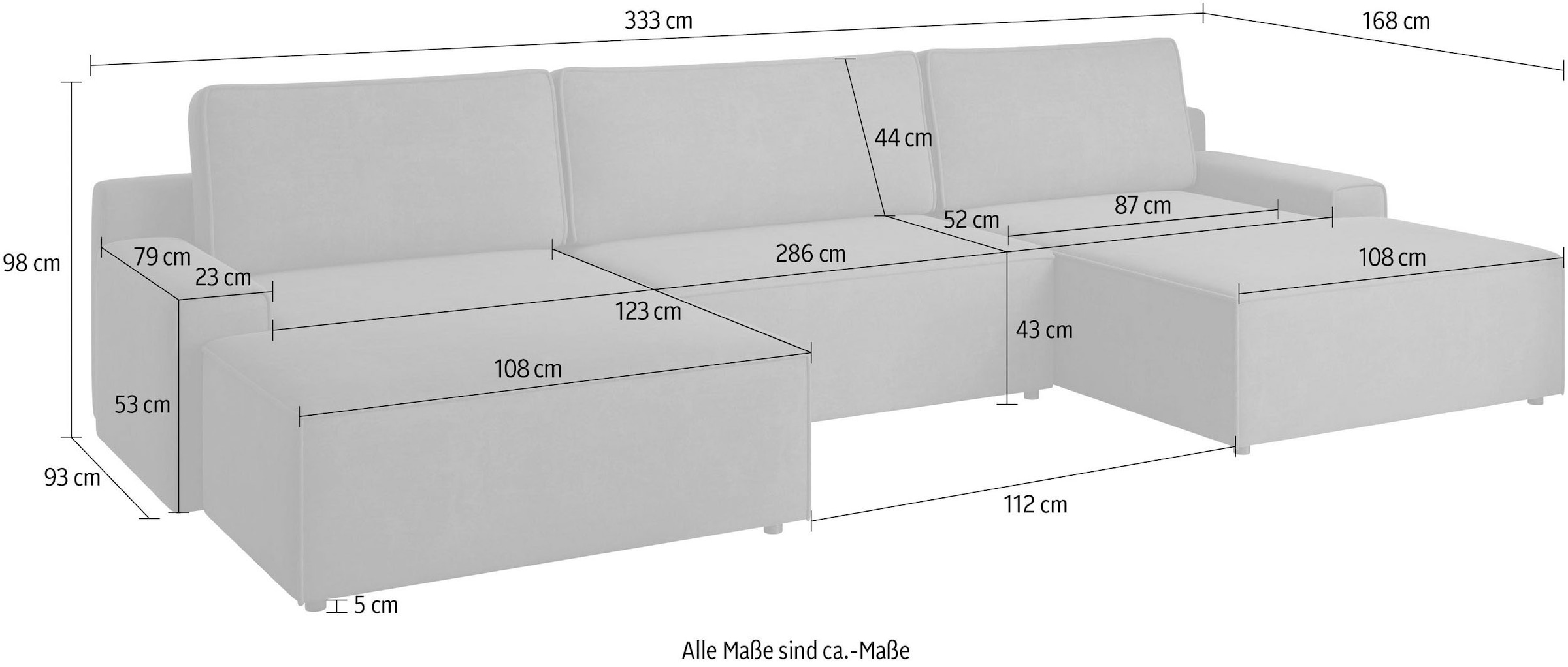 TRENDMANUFAKTUR Wohnlandschaft »Challenge, Schlafsofa mit Bettkasten, Couch in U-Form, Breite 333 cm«, XXL Sofa mit Bettkasten & Schlaffunktion, auch in trendigem Cordstoff