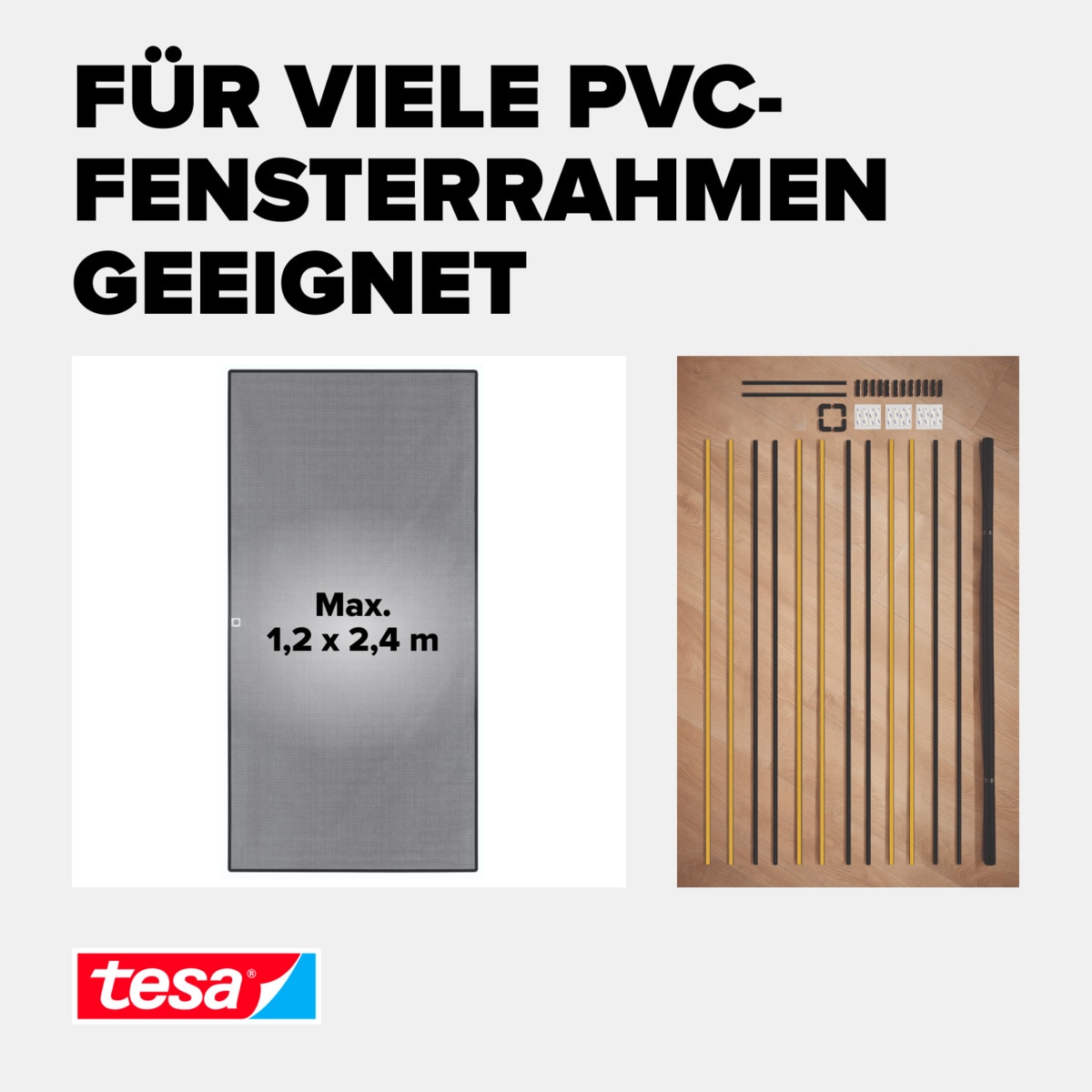 tesa Insektenschutz-Fensterrahmen »Insect Stop Anklipsrahmen - Fliegengitter für Fenster«, Selbstklebende Halteklips, zuschneidbarer Rahmen, ohne Bohren