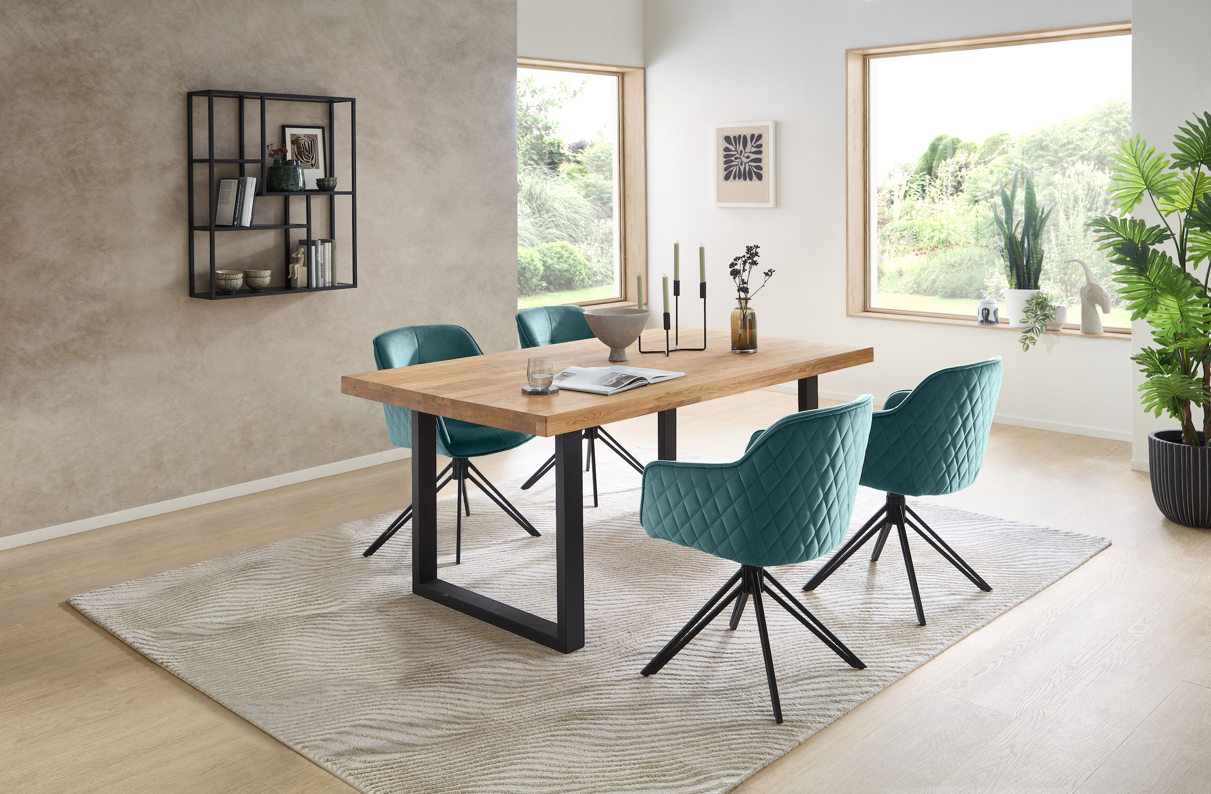 Stolkom Esstisch »Chris Esszimmertisch Eiche Massivholz, BxHxT 110x47x70 cm« Gerade Kante, Industrial Style Eiche Massivholz