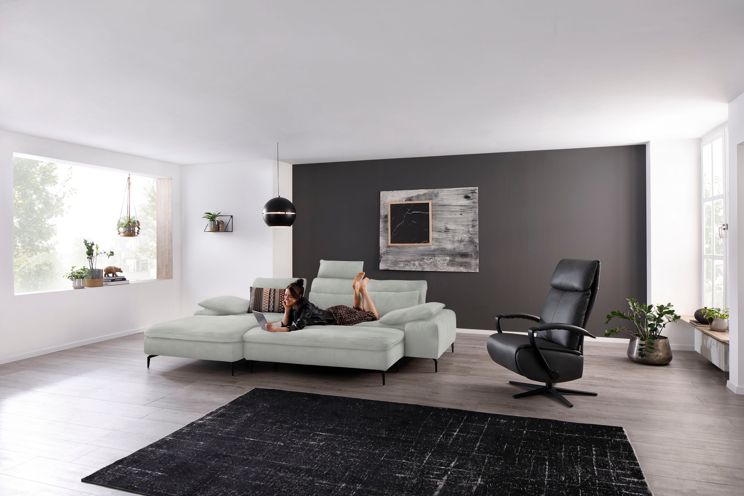 W.SCHILLIG Ecksofa »valentinoo, Designsofa, bequem, elegant und zeitlos, L-Form«, (Set), inklusive Hocker, mit Sitztiefenverstellung, Breite 299 cm