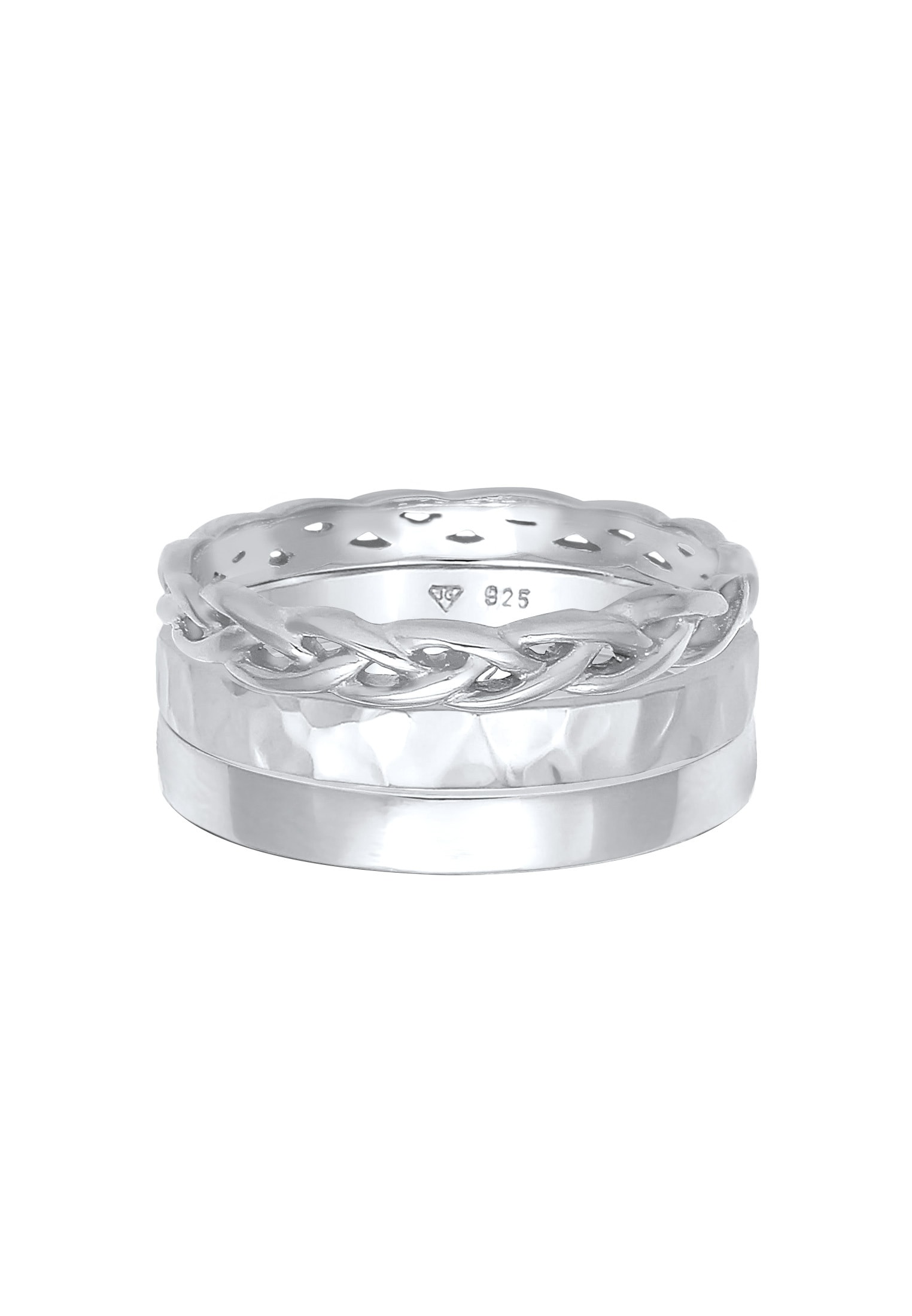 Elli Ring-Set »Ring Bandring Zopfmuster Hammerschlag 3er Set 925 Silber«