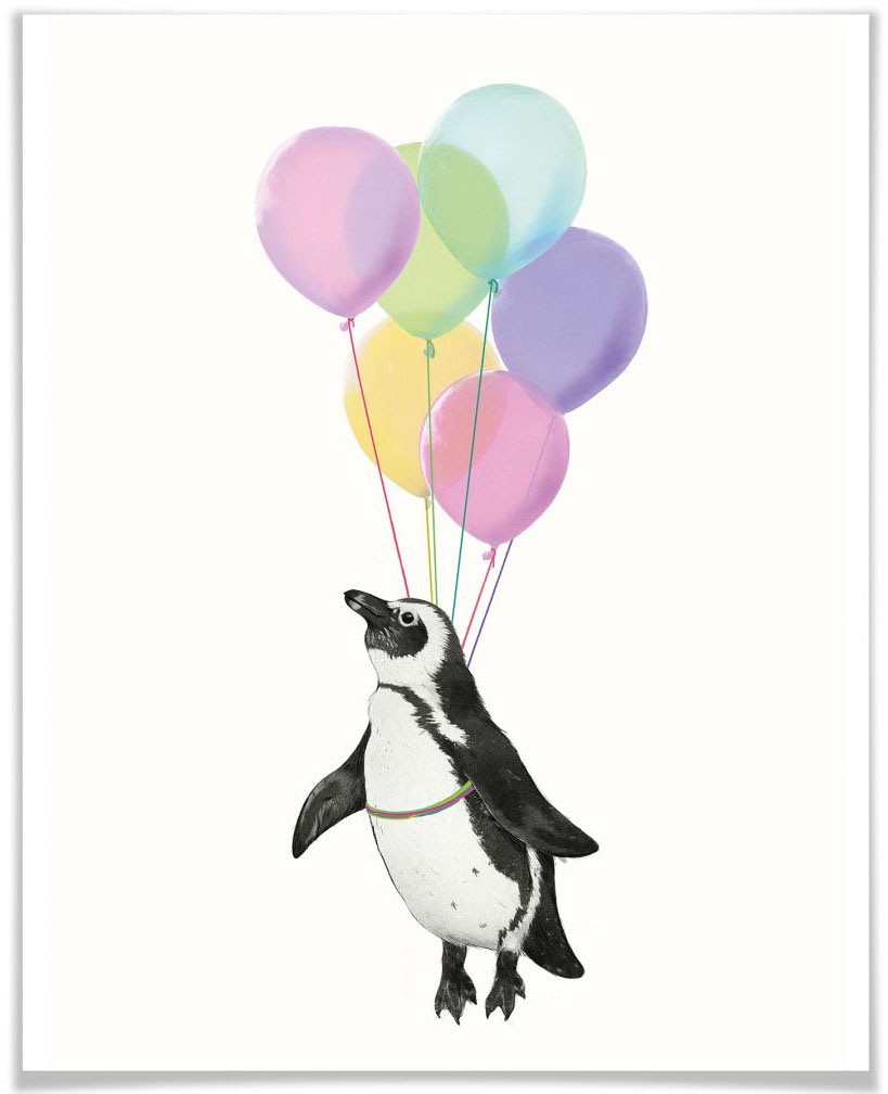 Wall-Art Poster »Pinguin Luftballon«, Raten (1 Bild, Wandposter Wandbild, bestellen Tiere, Poster, St.), auf