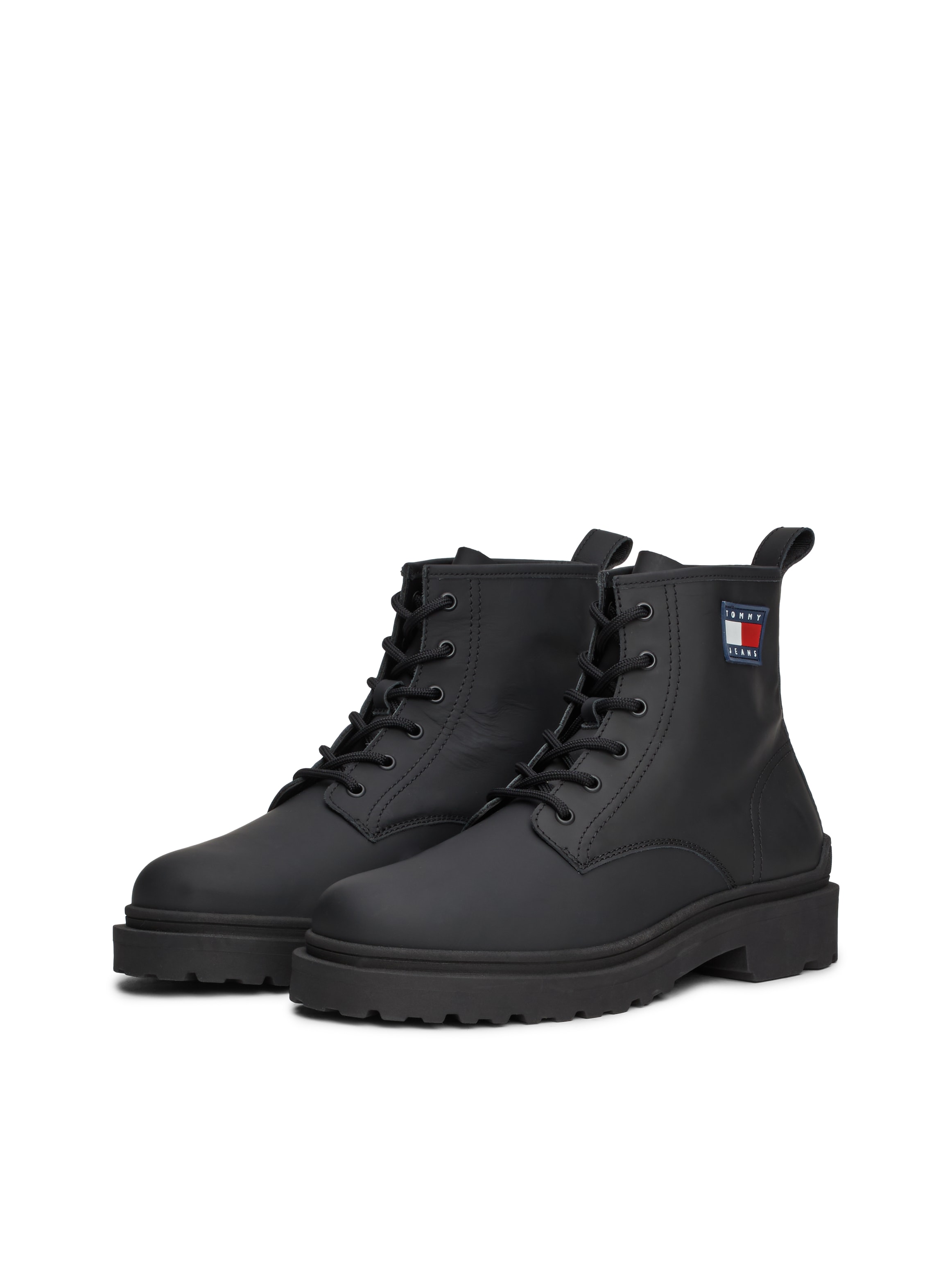 Tommy Jeans Schnürboots »TJM LEATHER LACE UP BOOT«, Blockabsatz, Schnürstiefelette mit seitlicher Logoflag