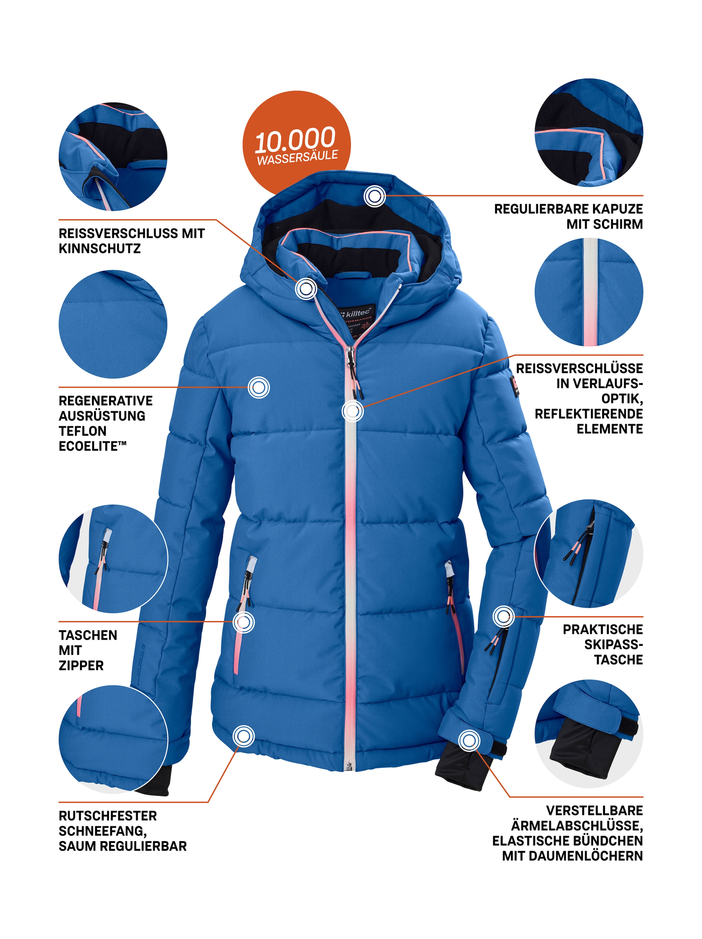 Killtec Skijacke »KSW 186 GRLS SKI JCKT« Winddichte, wasserabweisende Ski-Steppjacke mit Schneefang