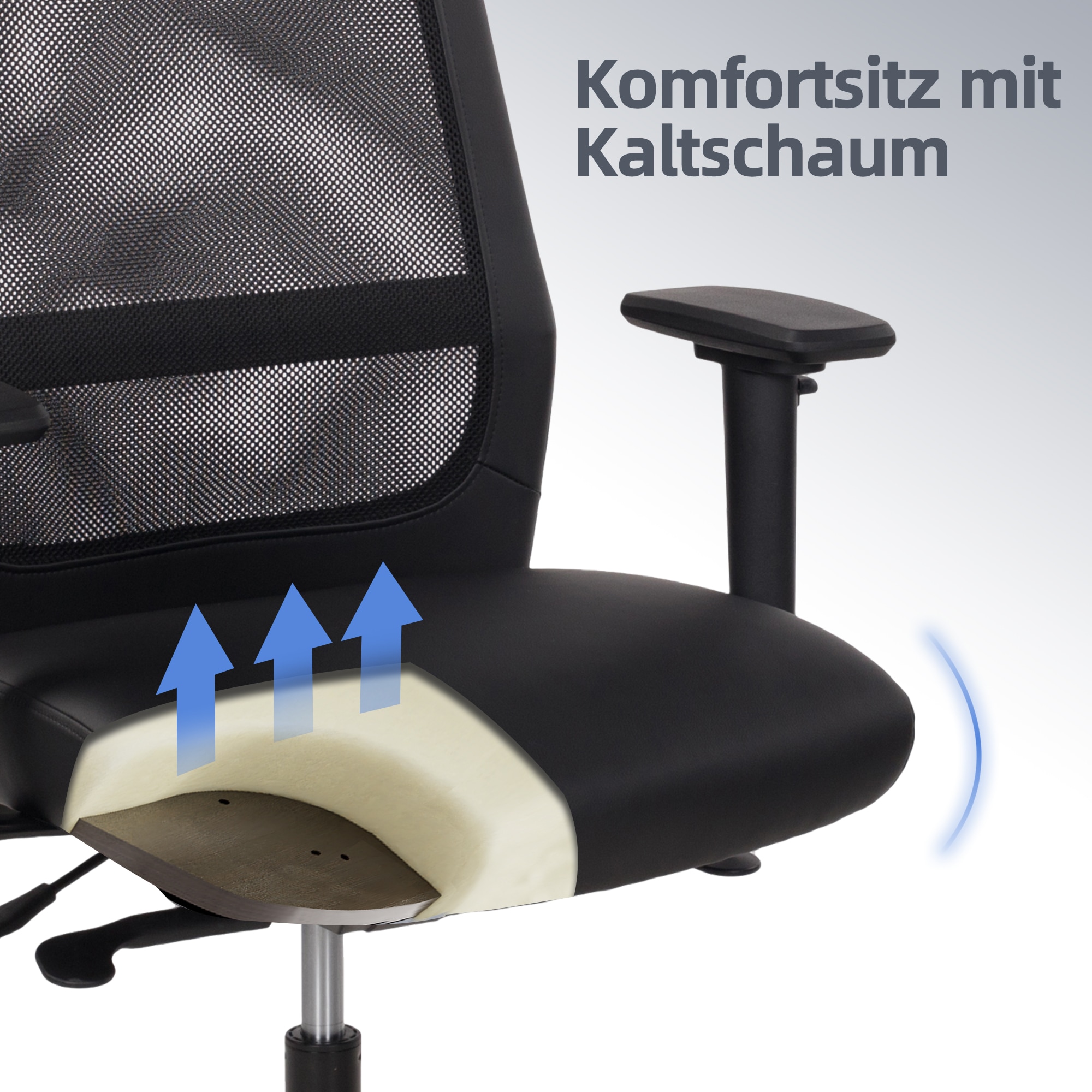 Places of Style Schreibtischstuhl »SERRIA«, 1 St., Kunstleder-Netzstoff, 3-D Armlehnen, Sitztiefen- und höhenverstellung, Nackenkissen
