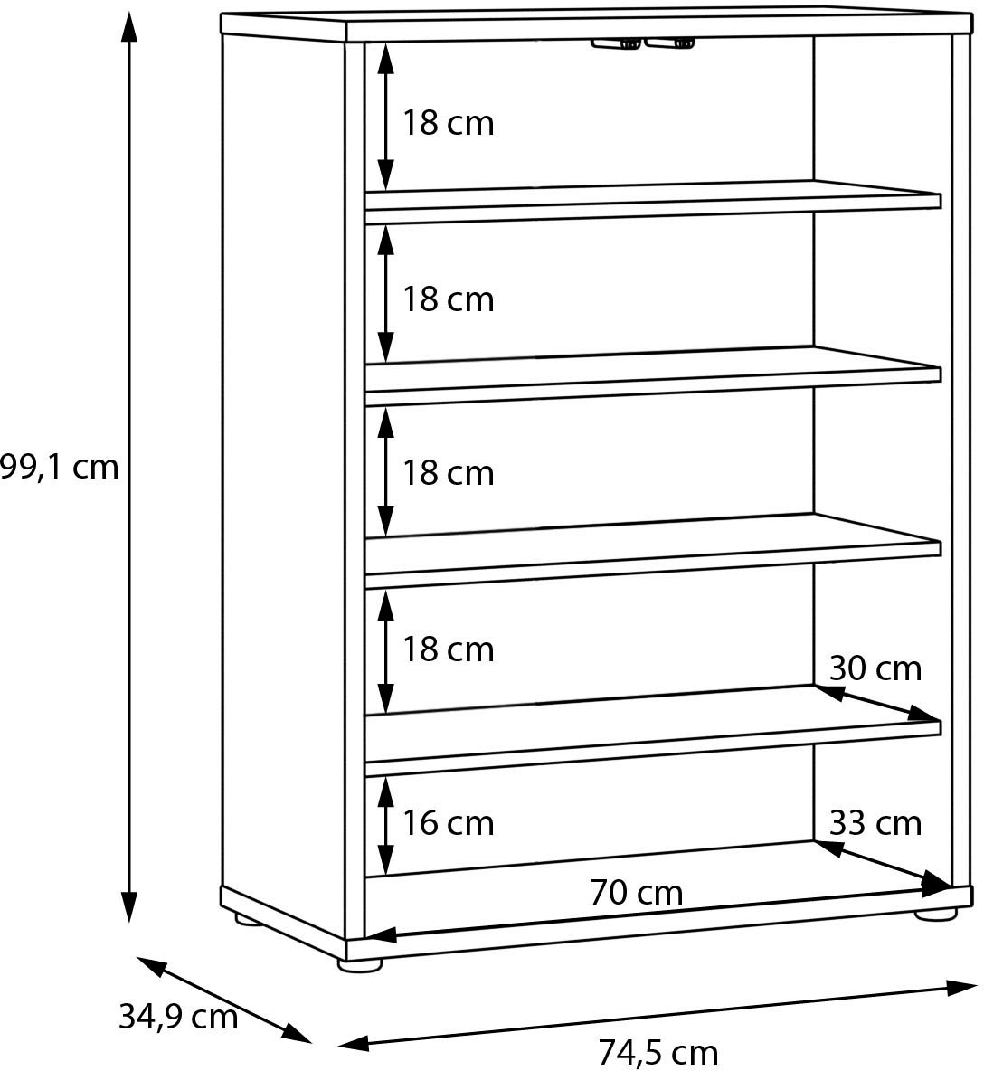 FORTE Schuhschrank »Alice Springs, Schuhschrank, Platz für 15 Paar Schuhe, 2 Türen« B/H/T 74,5/99,1/34,9 cm,  Stauraumschrank, Mehrzweckschrank, grifflose Front, Push to open